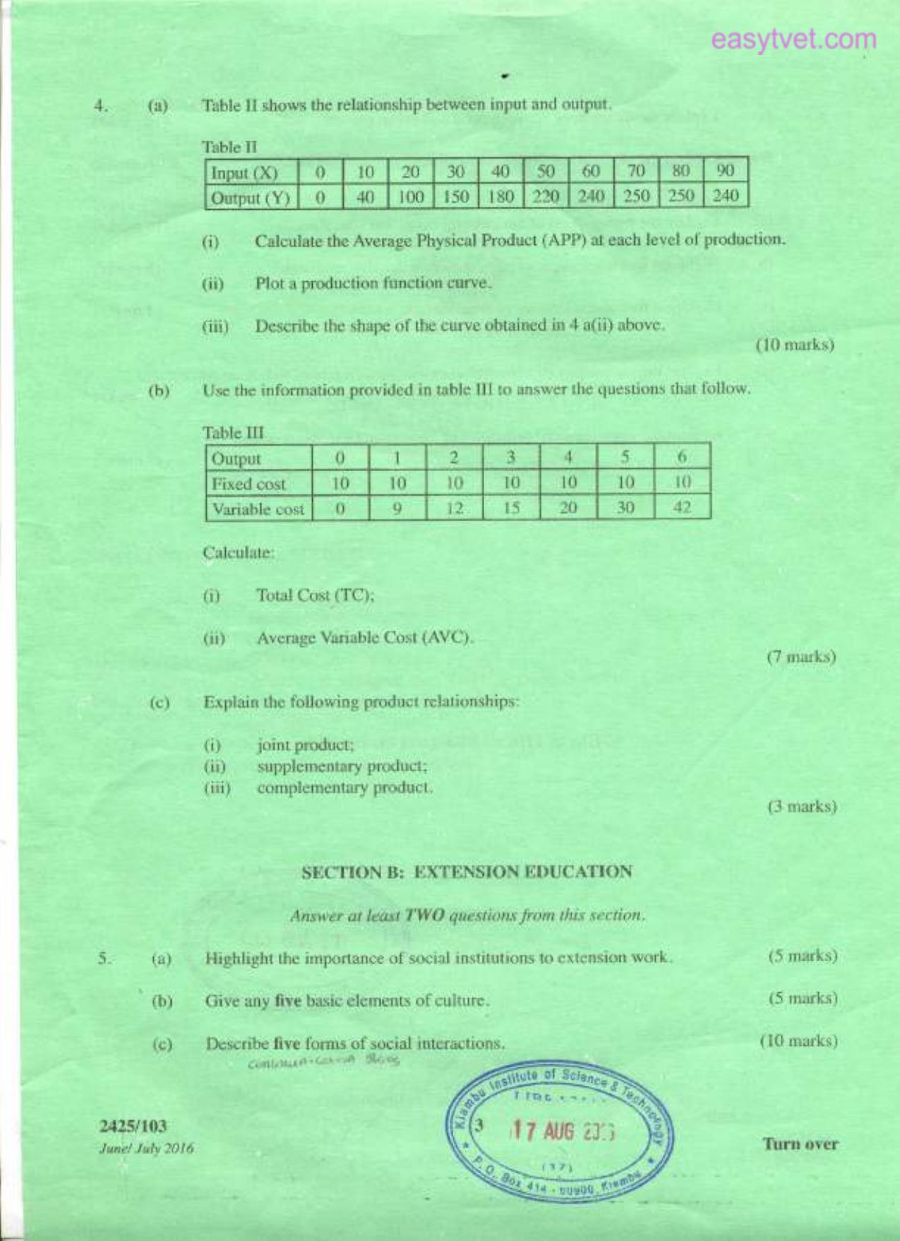 Agricultural Economics 1 and Extension Education (2016) — page 3 of 3