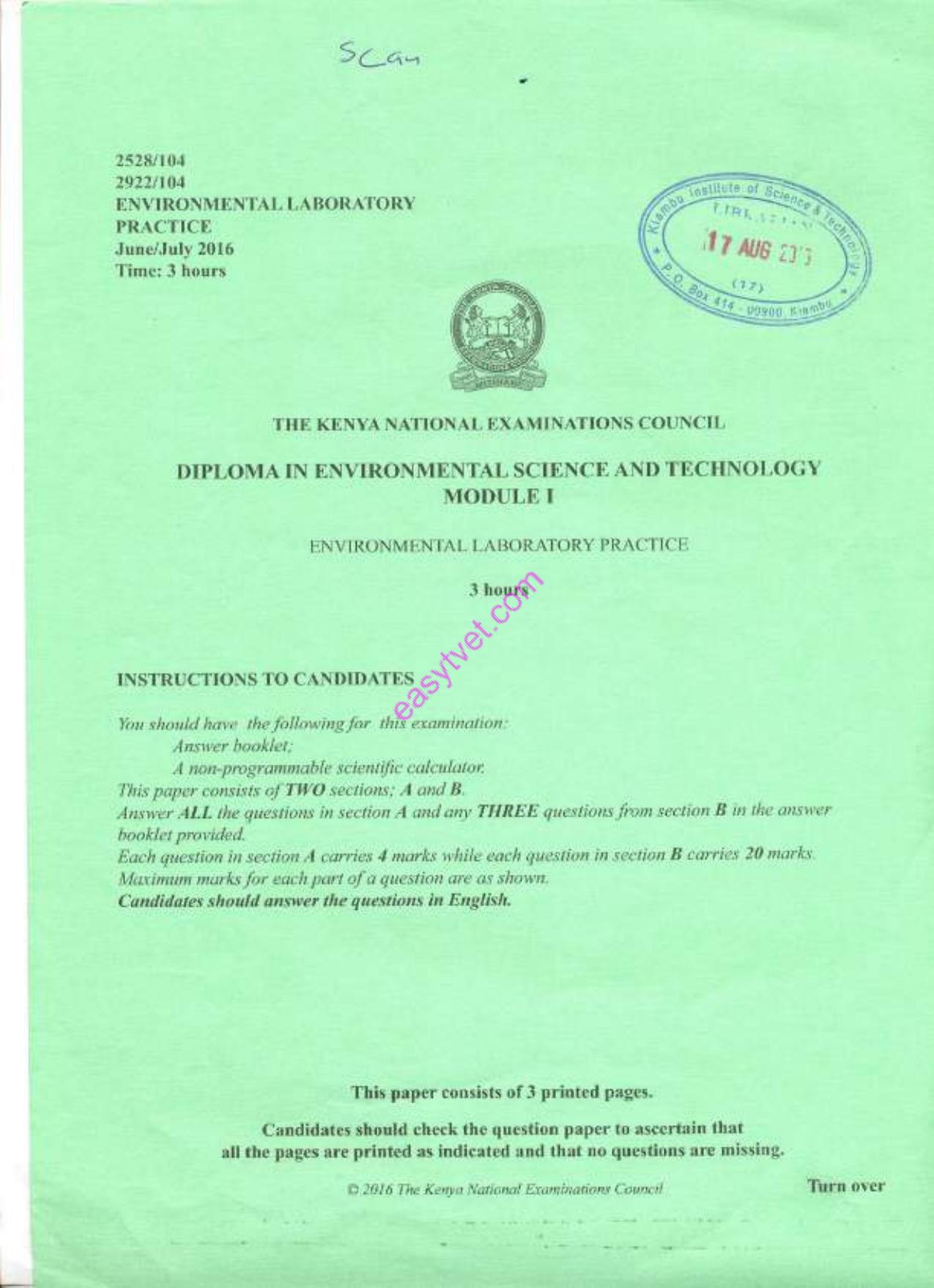 Environmental Laboratory Practice (2016) — page 1 of 3