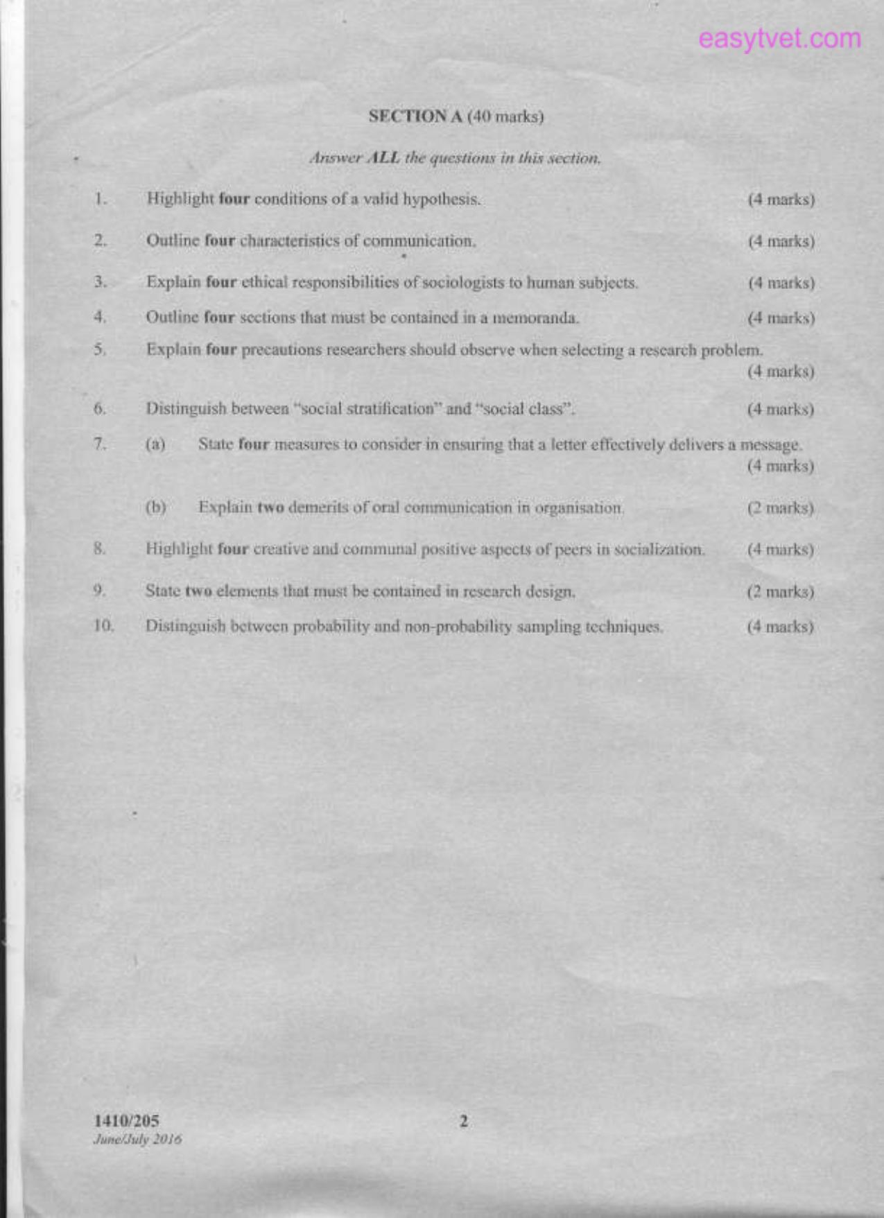Sociology, Research Methods and Communication Skills (2016) — page 2 of 3