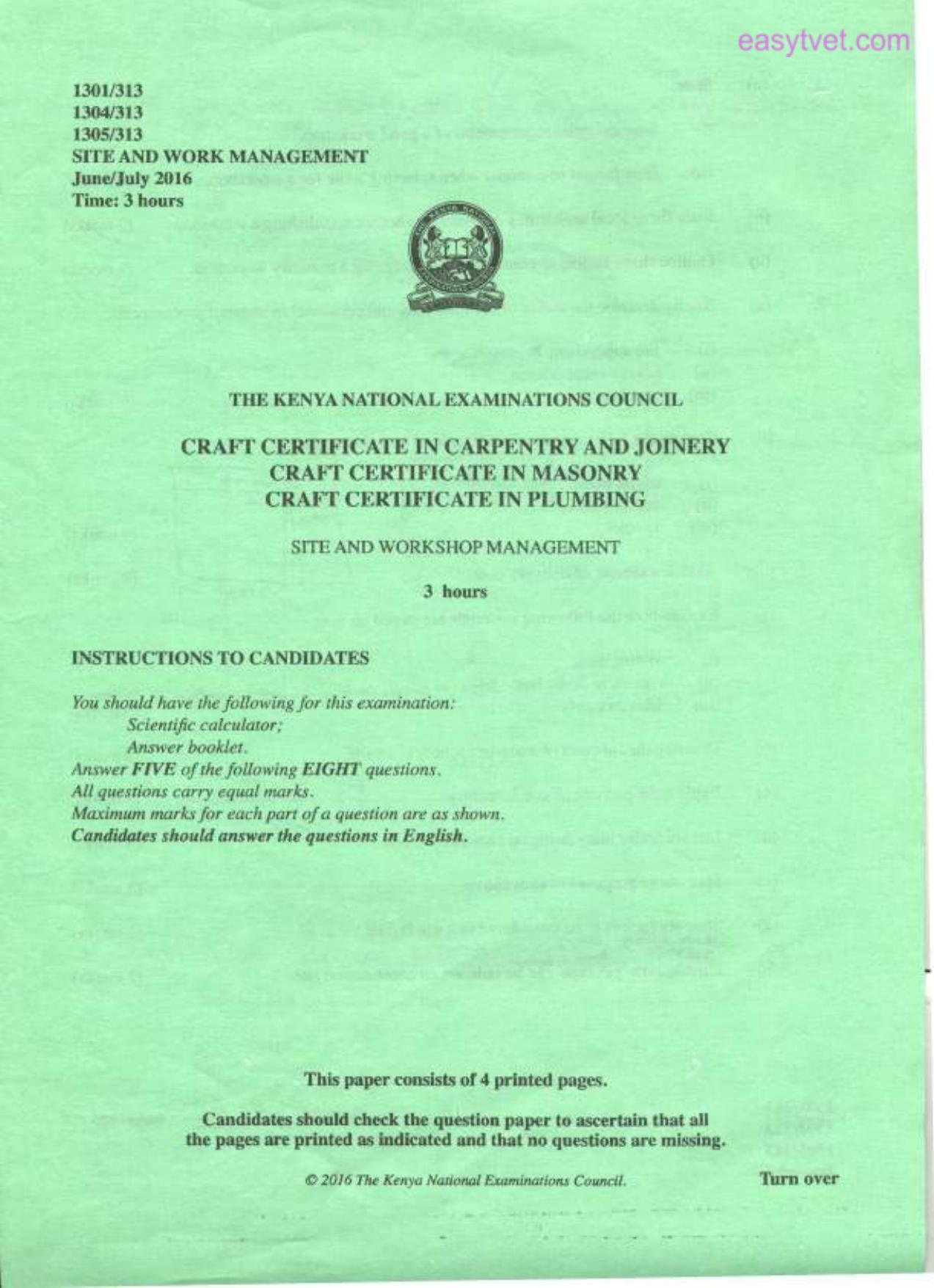 Craft Certificate in Plumbing (2016) — page 1 of 4