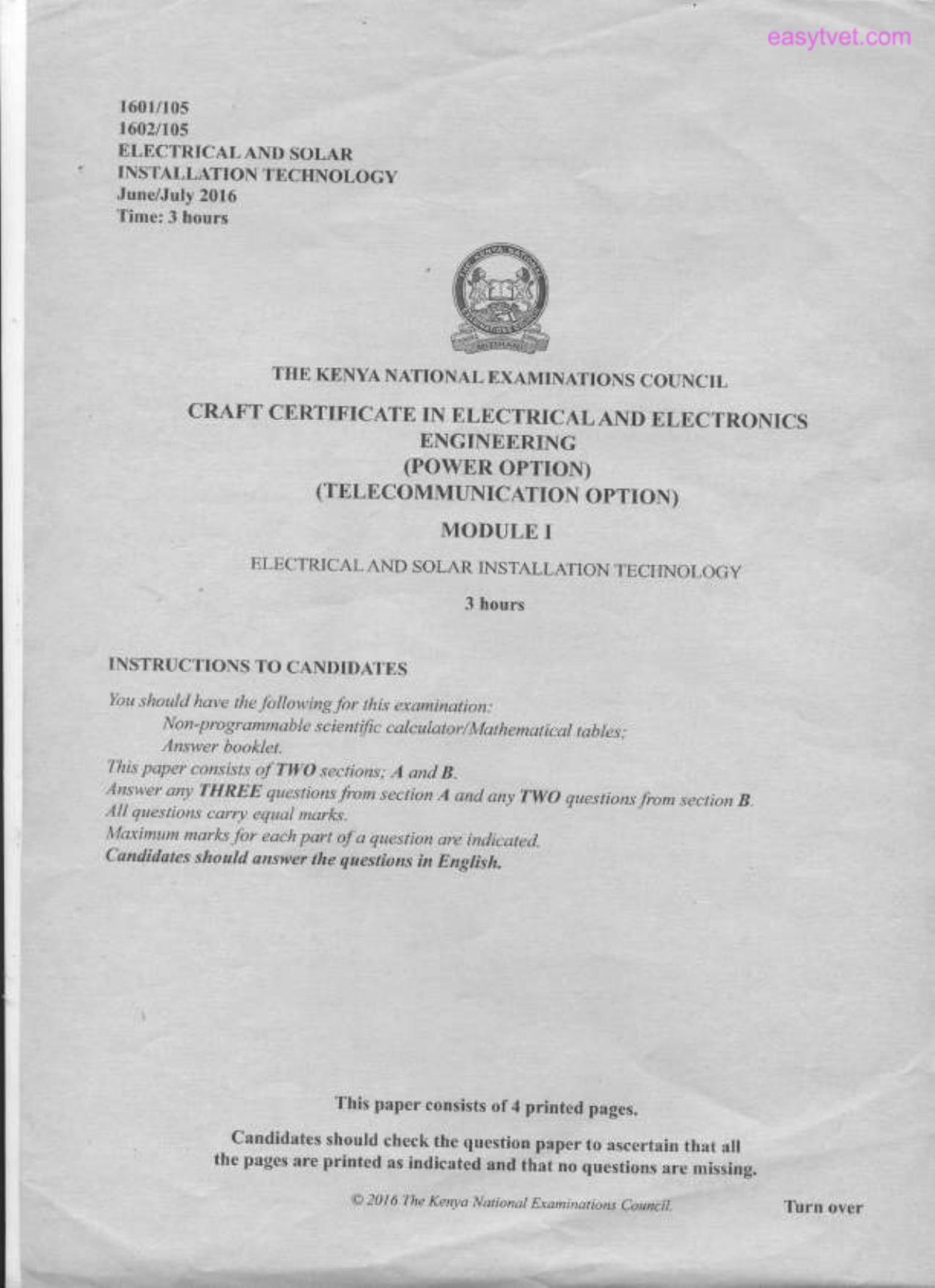 Electrical and Solar Installation Technology (2016) — page 1 of 4