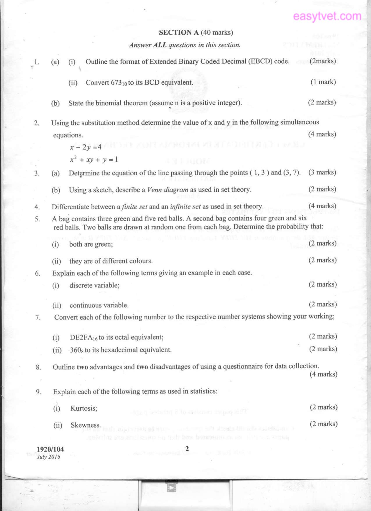 Mathematics (2016) — page 2 of 5