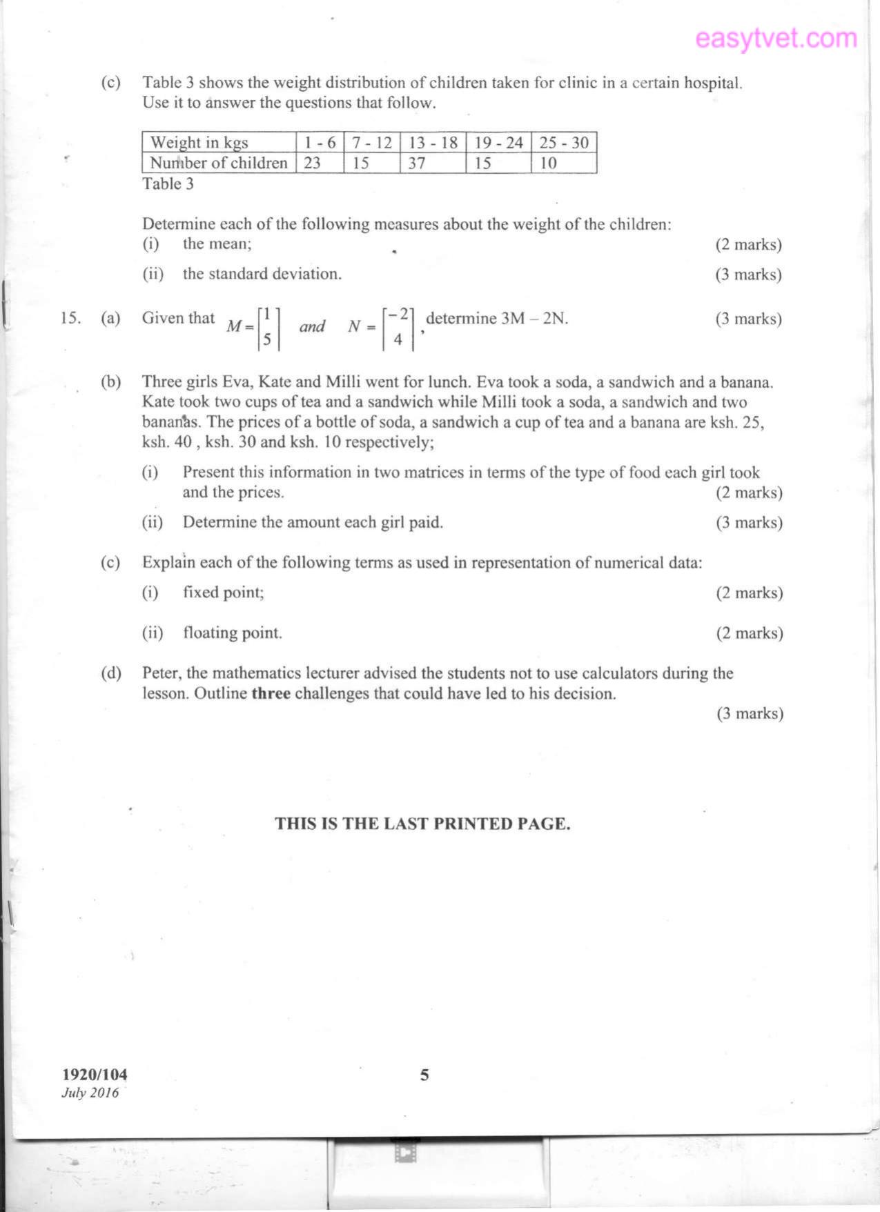 Mathematics (2016) — page 5 of 5