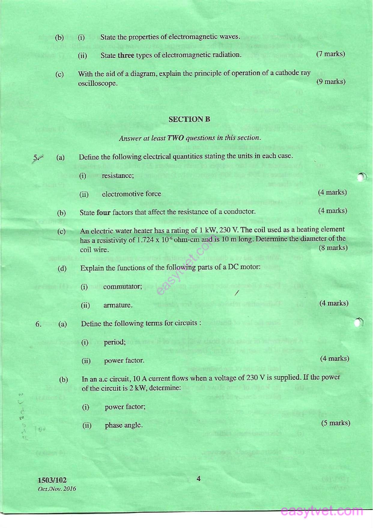 Applied Science and Electrical Principles (2016) — page 4 of 5