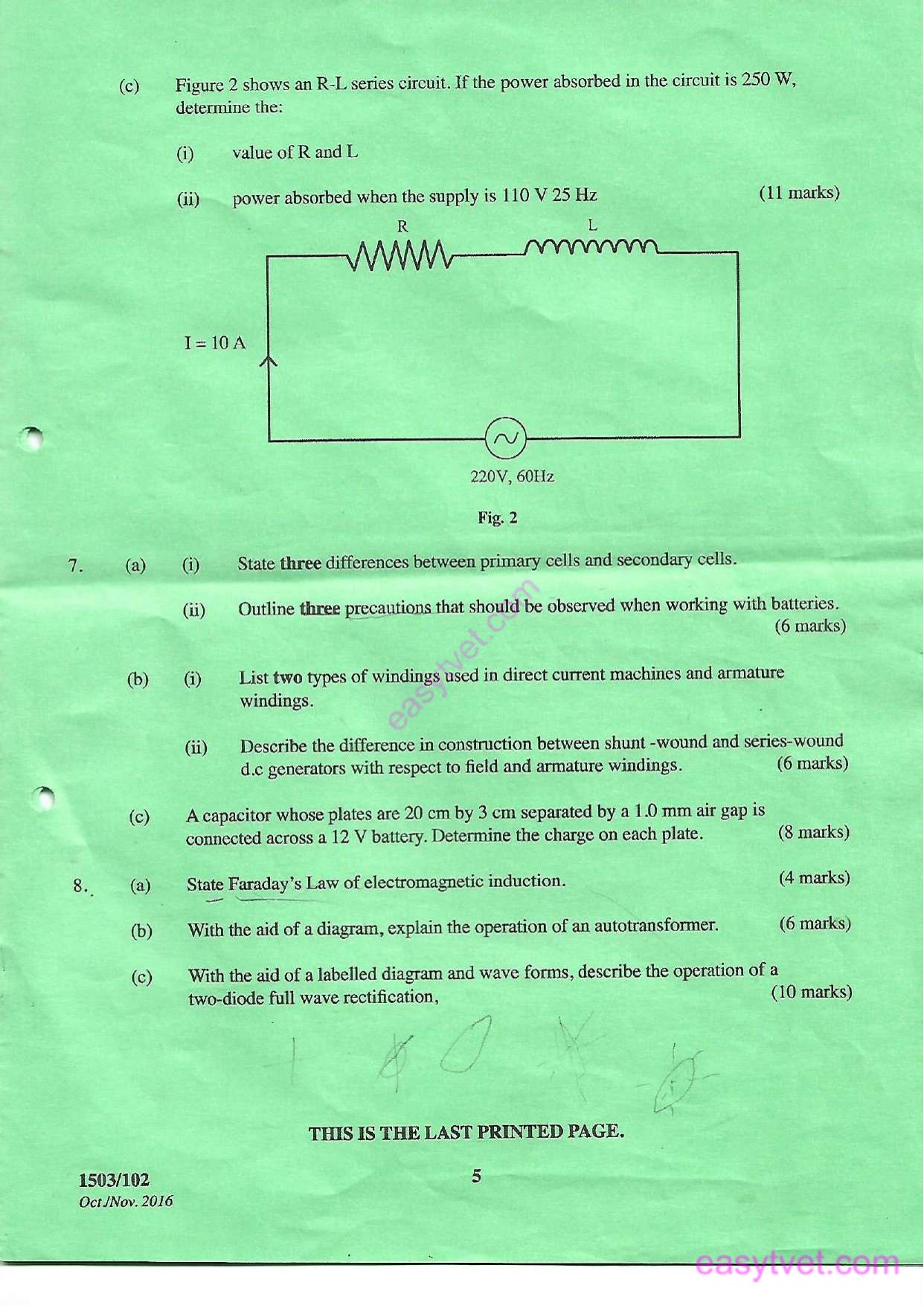 Applied Science and Electrical Principles (2016) — page 5 of 5