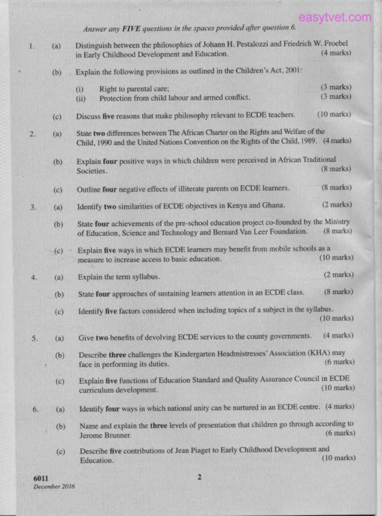 Difloma in Early Childhood Development and Education (2016) — page 2 of 2