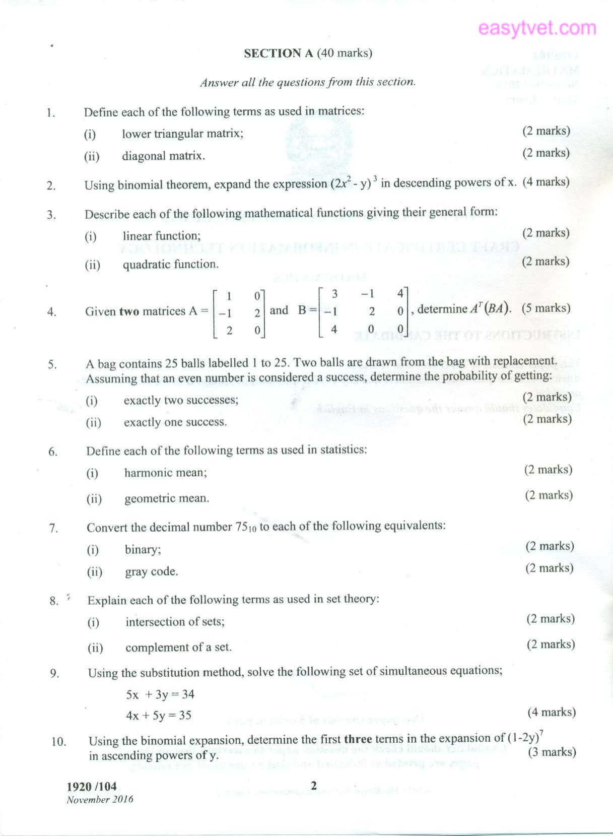 Mathematics (2016) — page 2 of 5