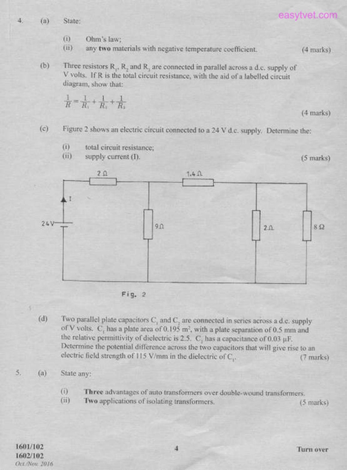 Applied Science, Electrical Principles and Electronics (2016) — page 4 of 6