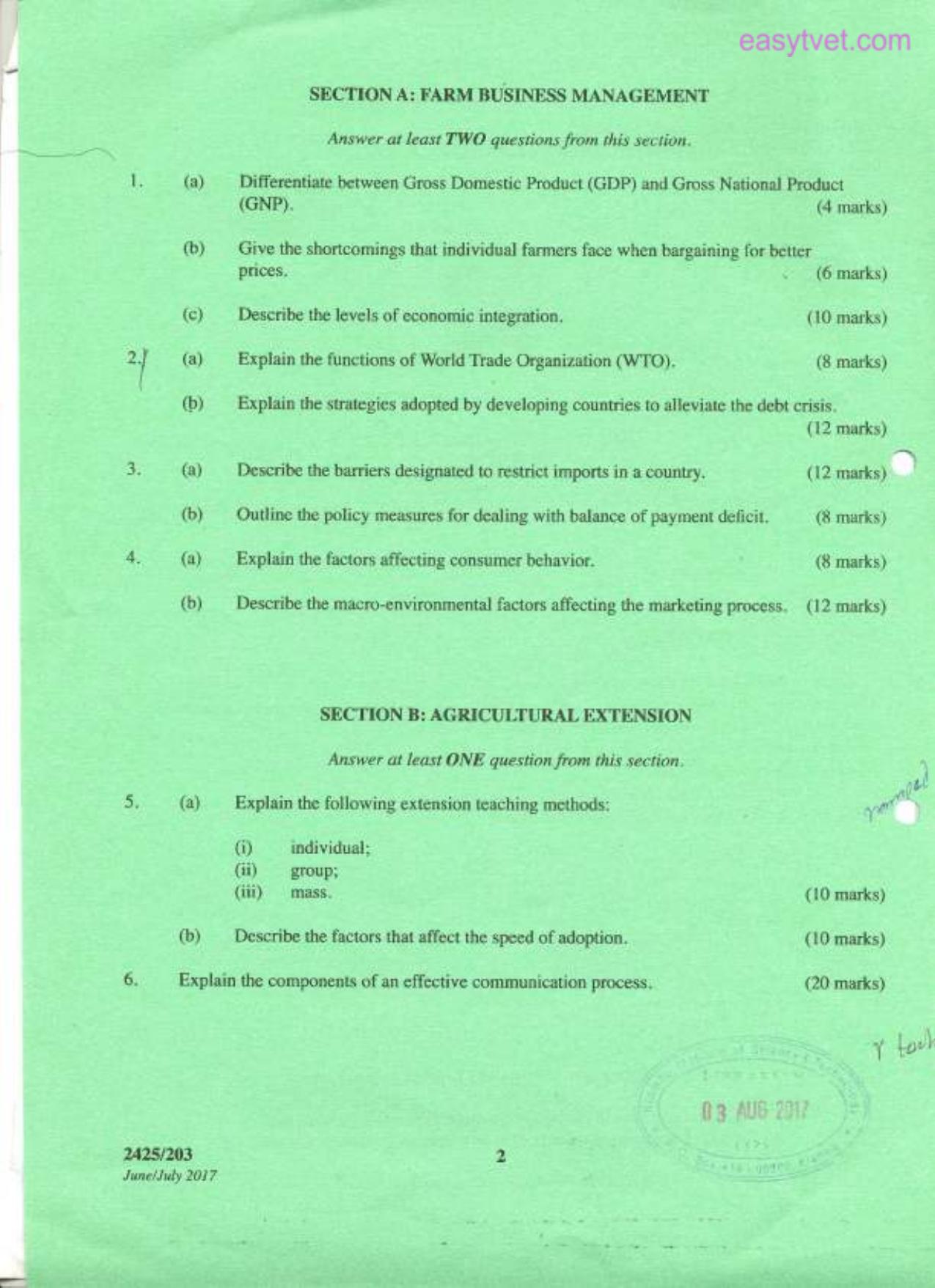 Agricultural Economics 11, Extension Education and Home Economics (2017) — page 2 of 3