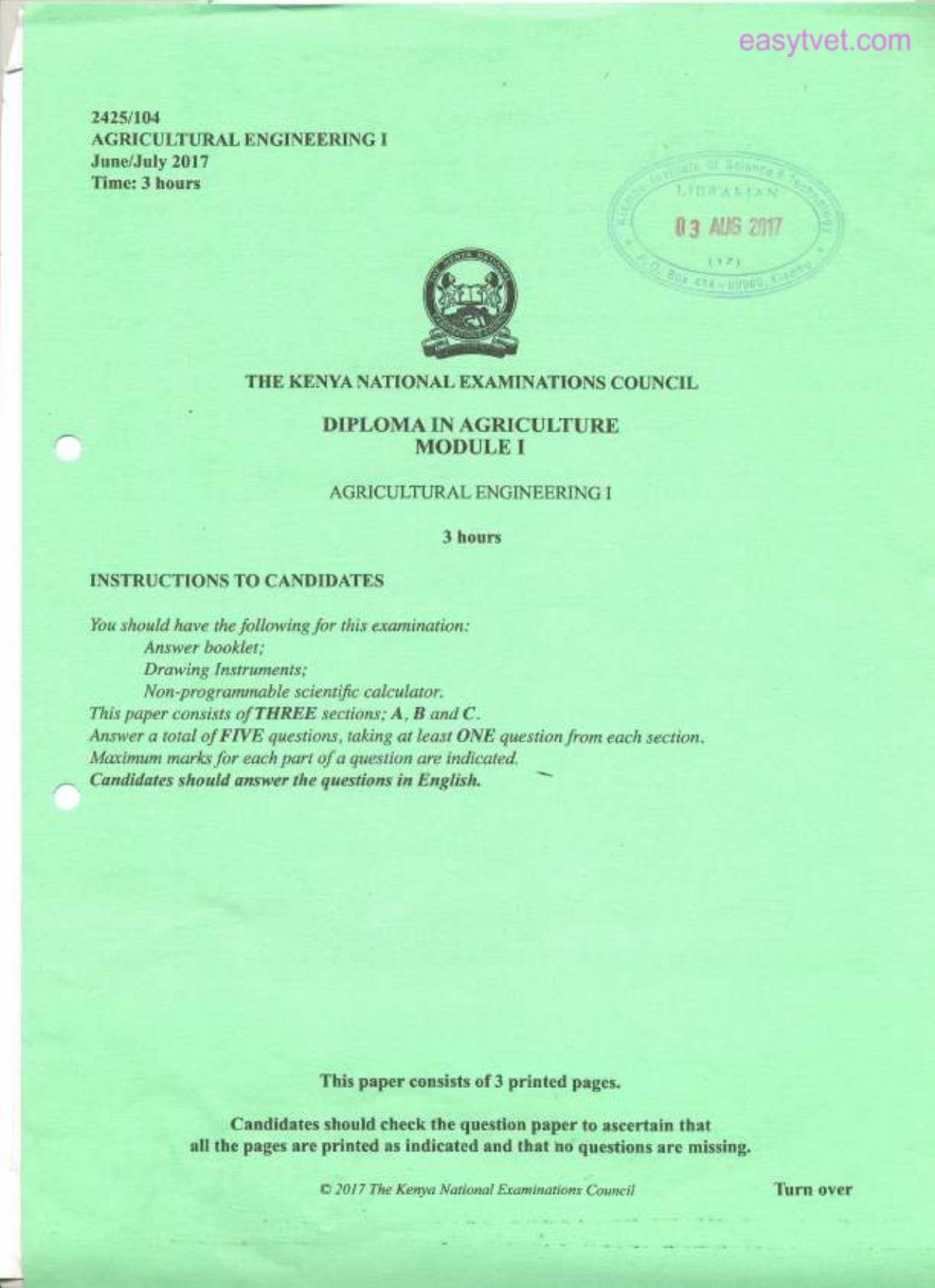 Agricultural Engineering I (2017) — page 1 of 3