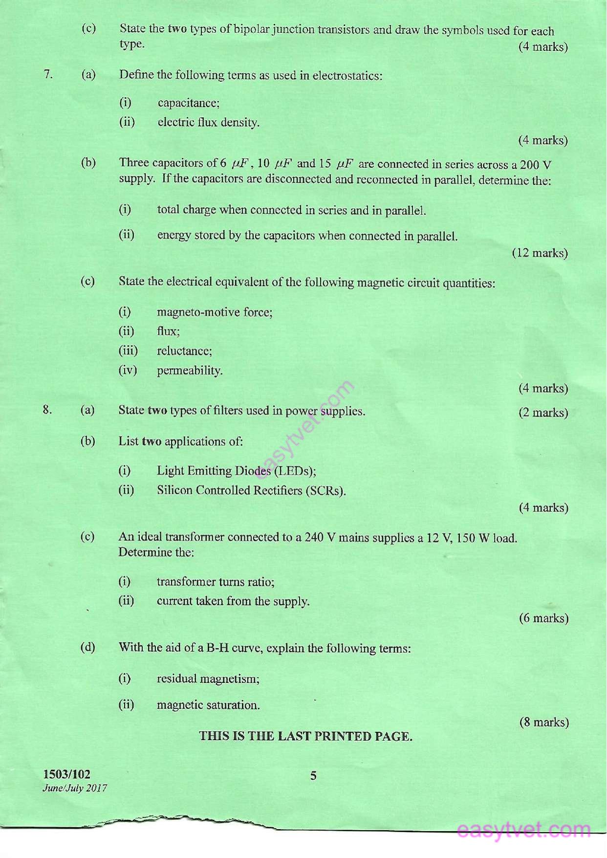 Applied Science and Electrical Principles (2017) — page 5 of 5