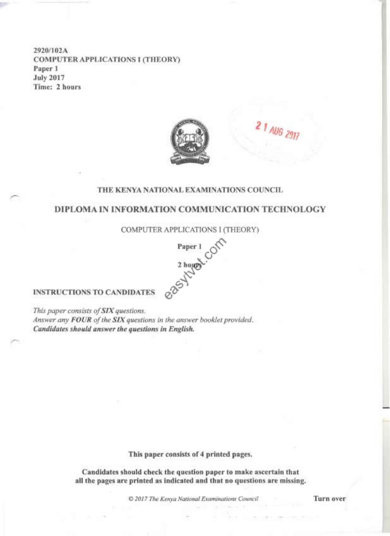 Computer Applications 1 (theory (2020) — page 1 of 4