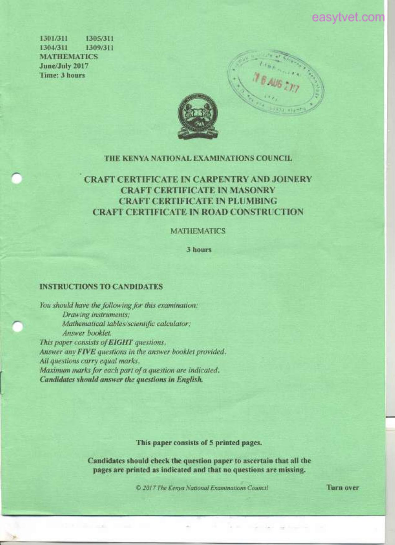 Craft Certificate in Road Construction (2017) — page 1 of 5