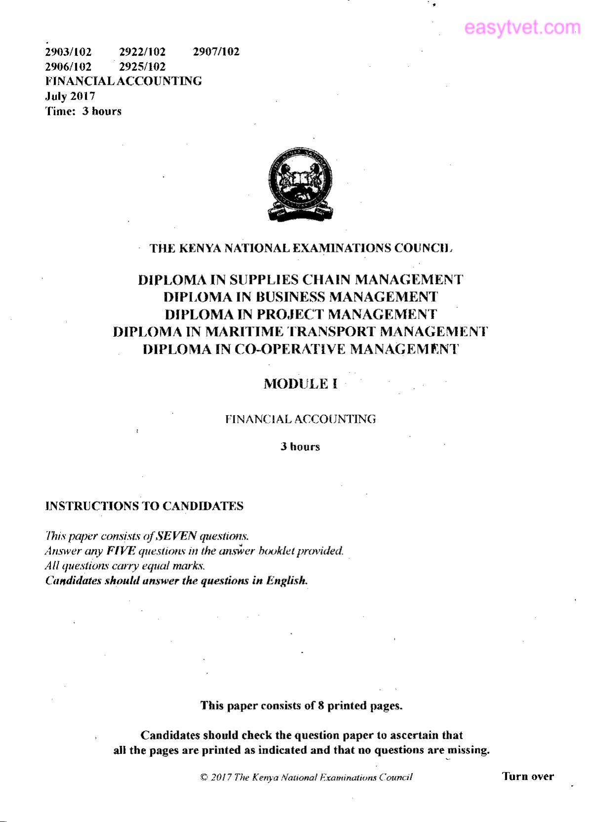 Diploma in Maritime Transport Management (2017) — page 1 of 8