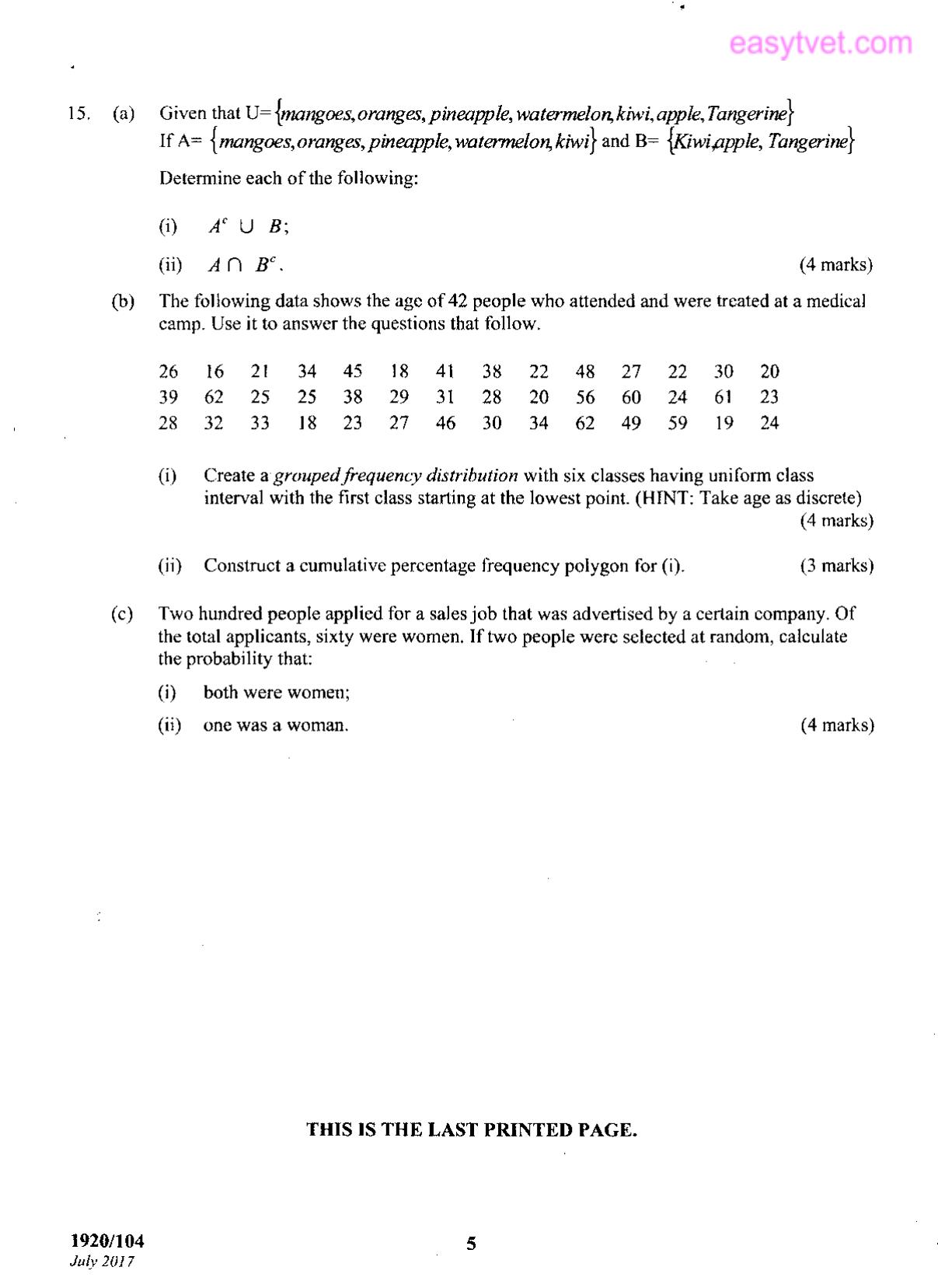 Mathematics (2017) — page 5 of 5