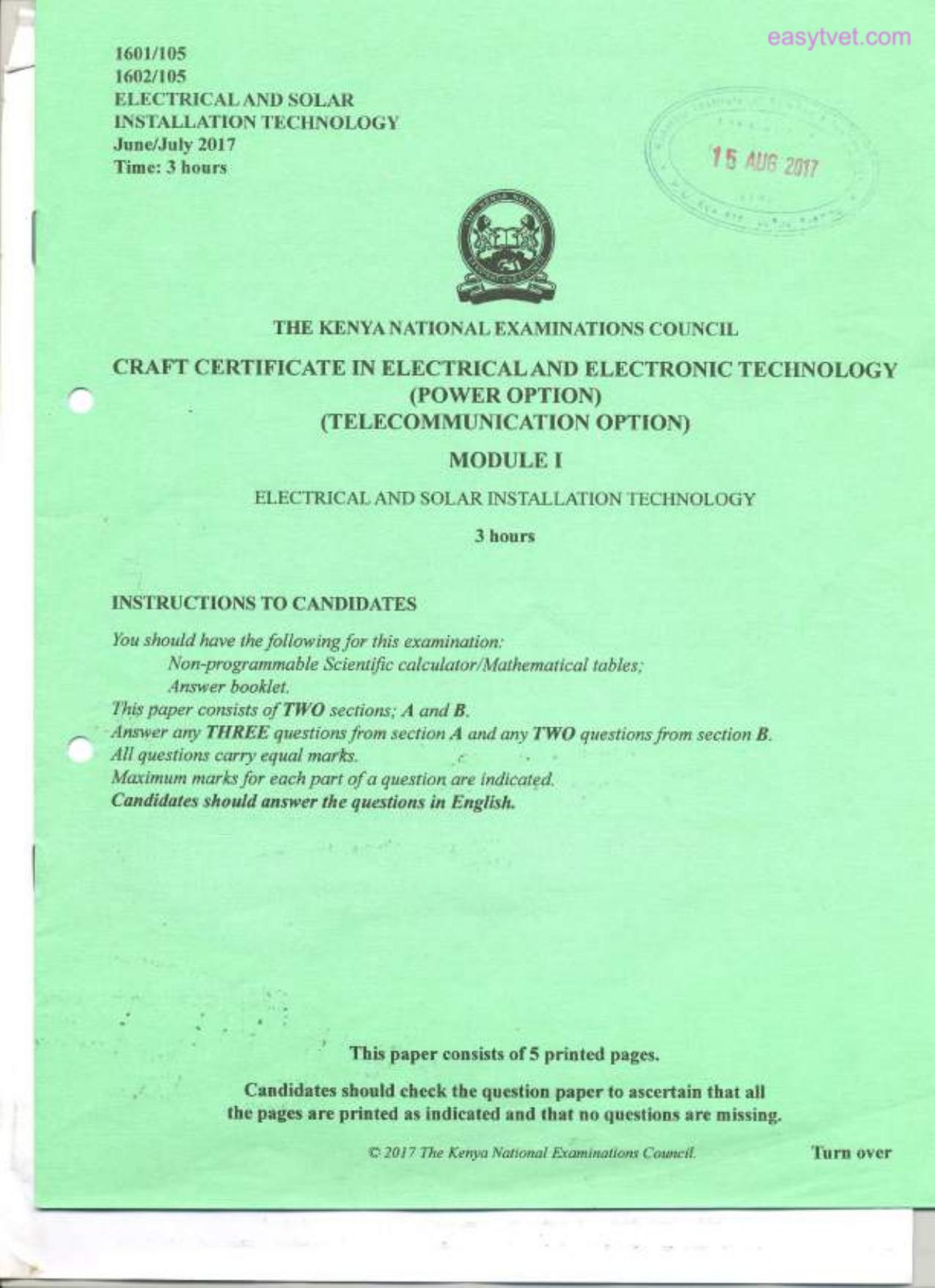 Electrical and Solar Installation Technology (2017) — page 1 of 5