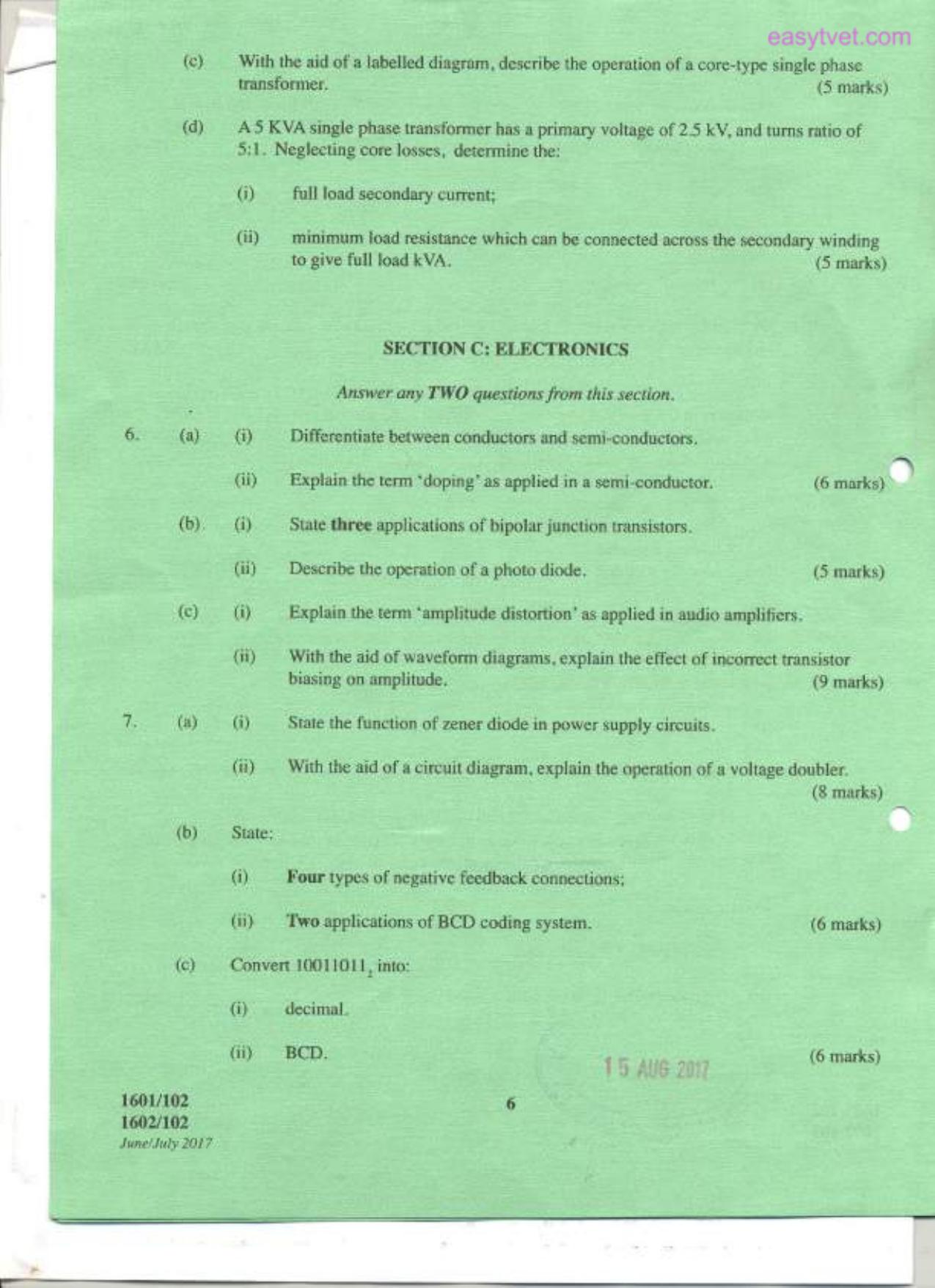 Applied Science, Electrical Principles 1 and Electronics (2007) — page 6 of 7