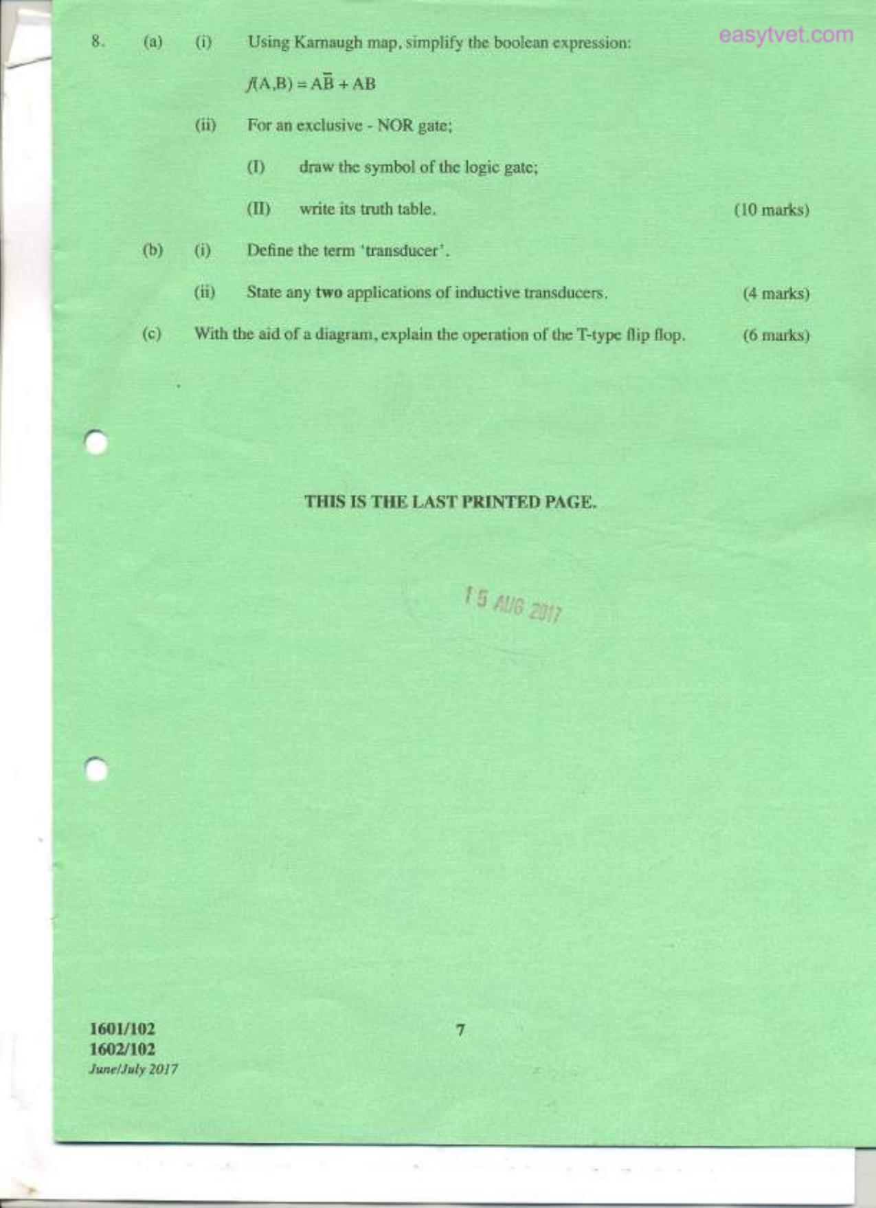 Applied Science, Electrical Principles 1 and Electronics (2007) — page 7 of 7