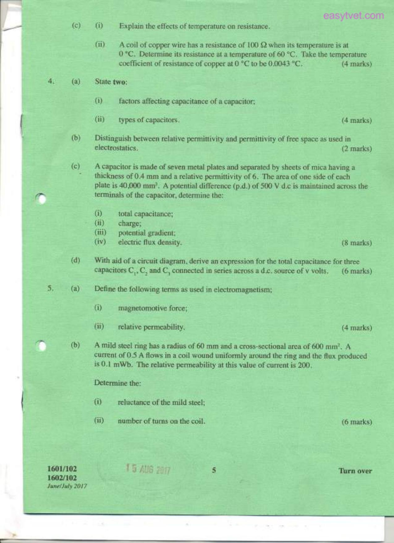Applied Science, Electrical Principles 1 and Electronics (2007) — page 5 of 7