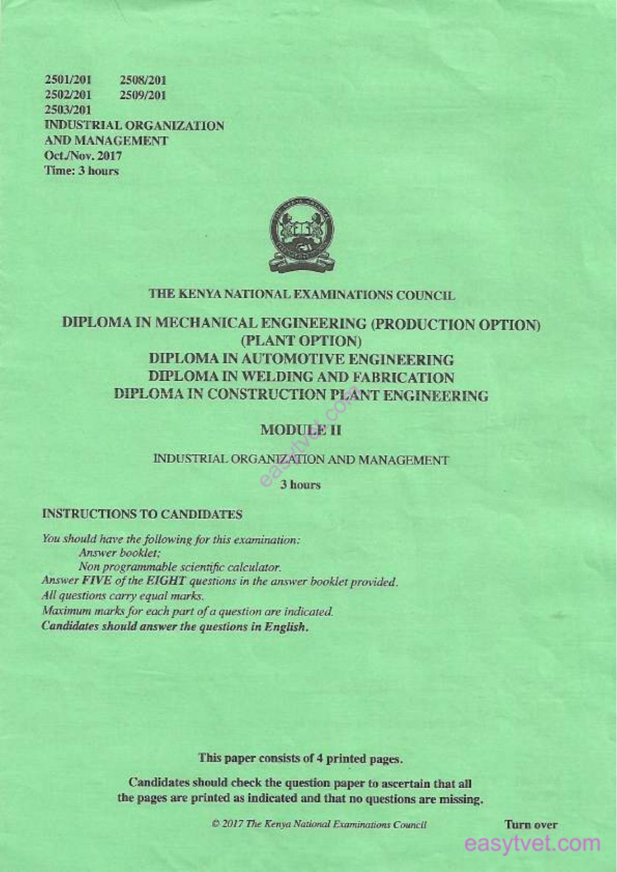 Diploma in Construction Plant Engineering (2017) — page 1 of 4