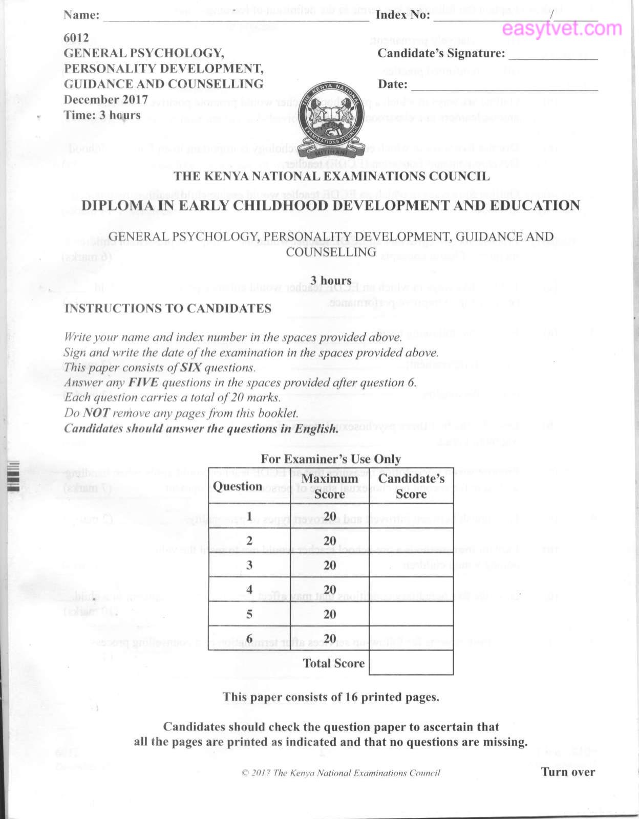 General Psychology, Personality Development, Guidance and (2017) — page 1 of 3