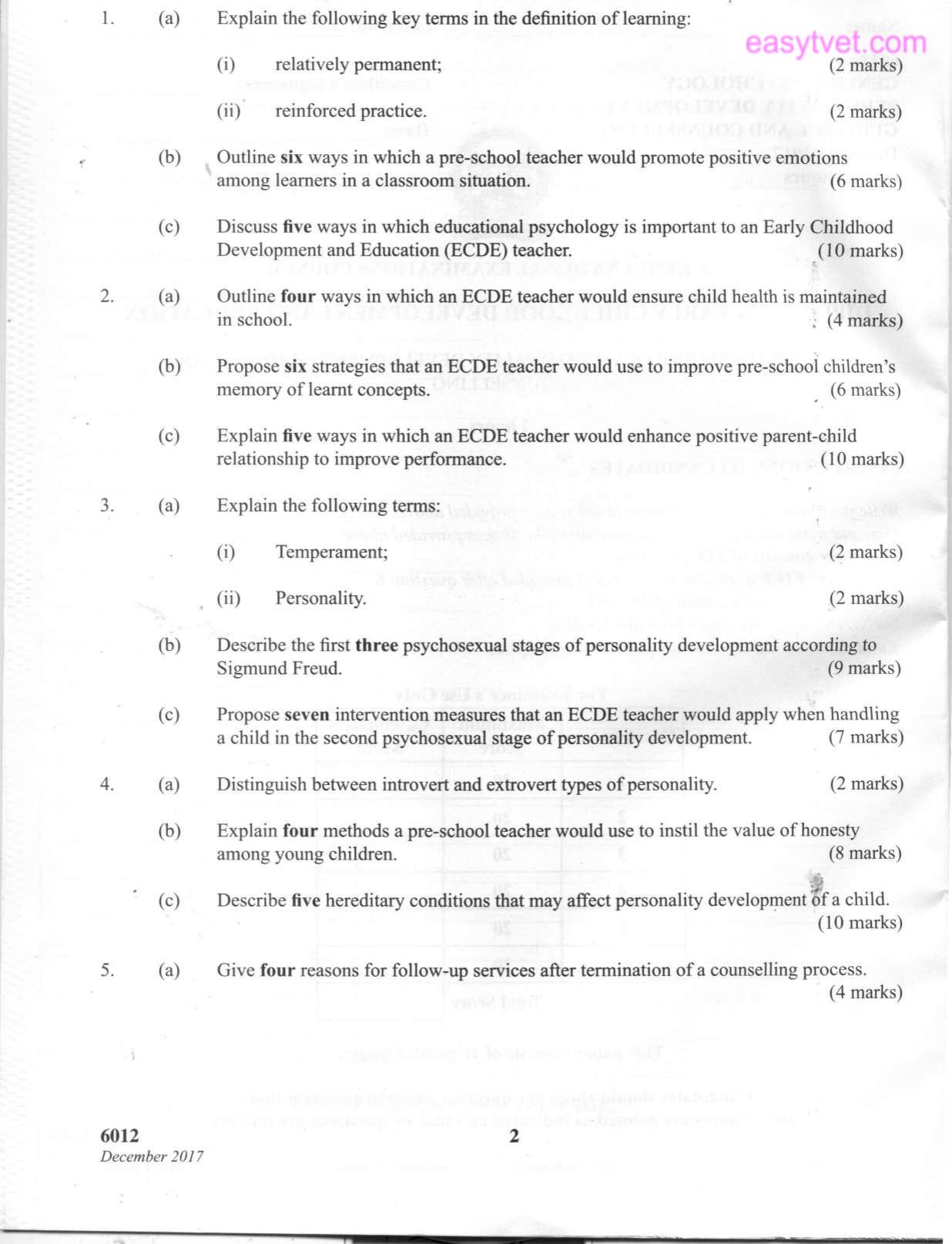 General Psychology, Personality Development, Guidance and (2017) — page 2 of 3