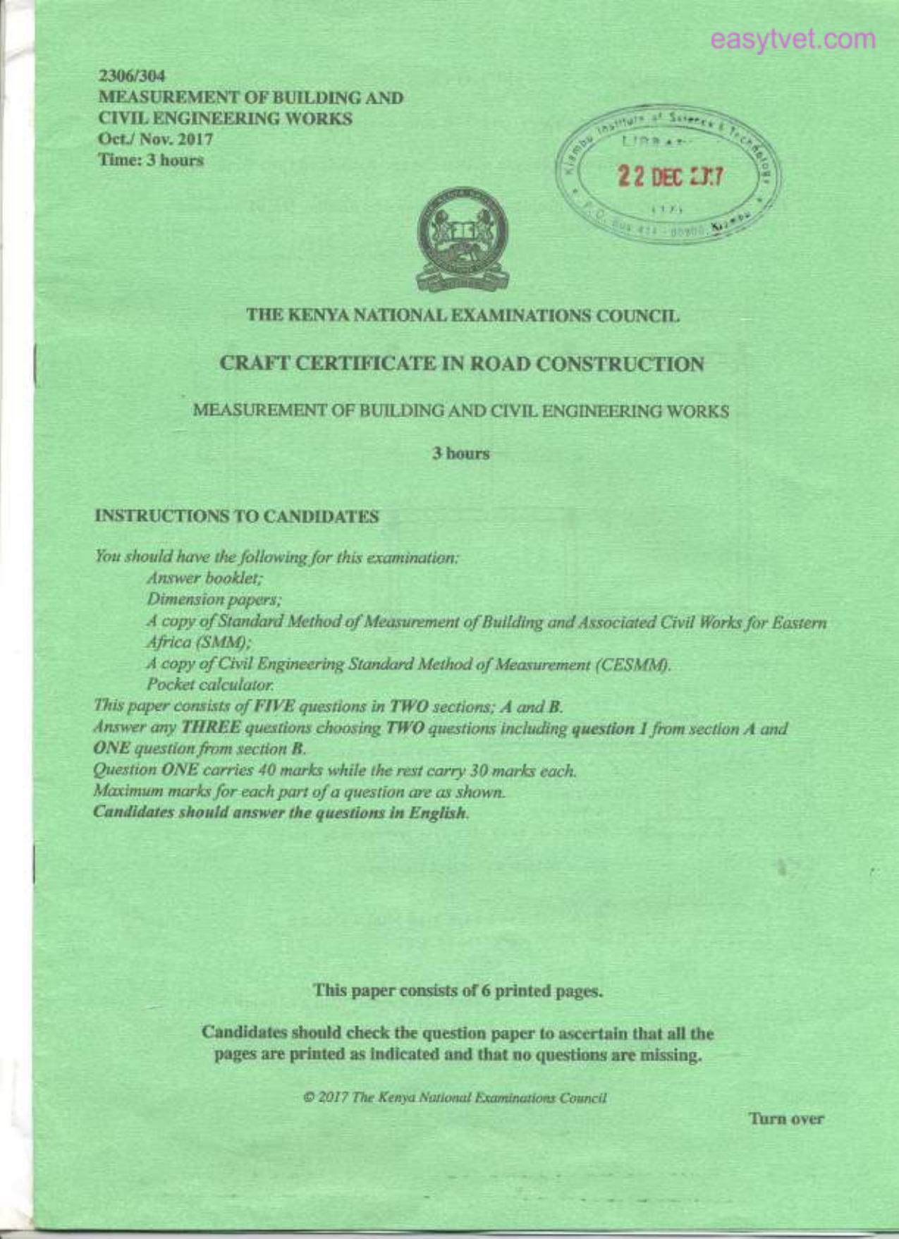 Measurement of Building and Civil Engineering Works (2017) — page 1 of 6
