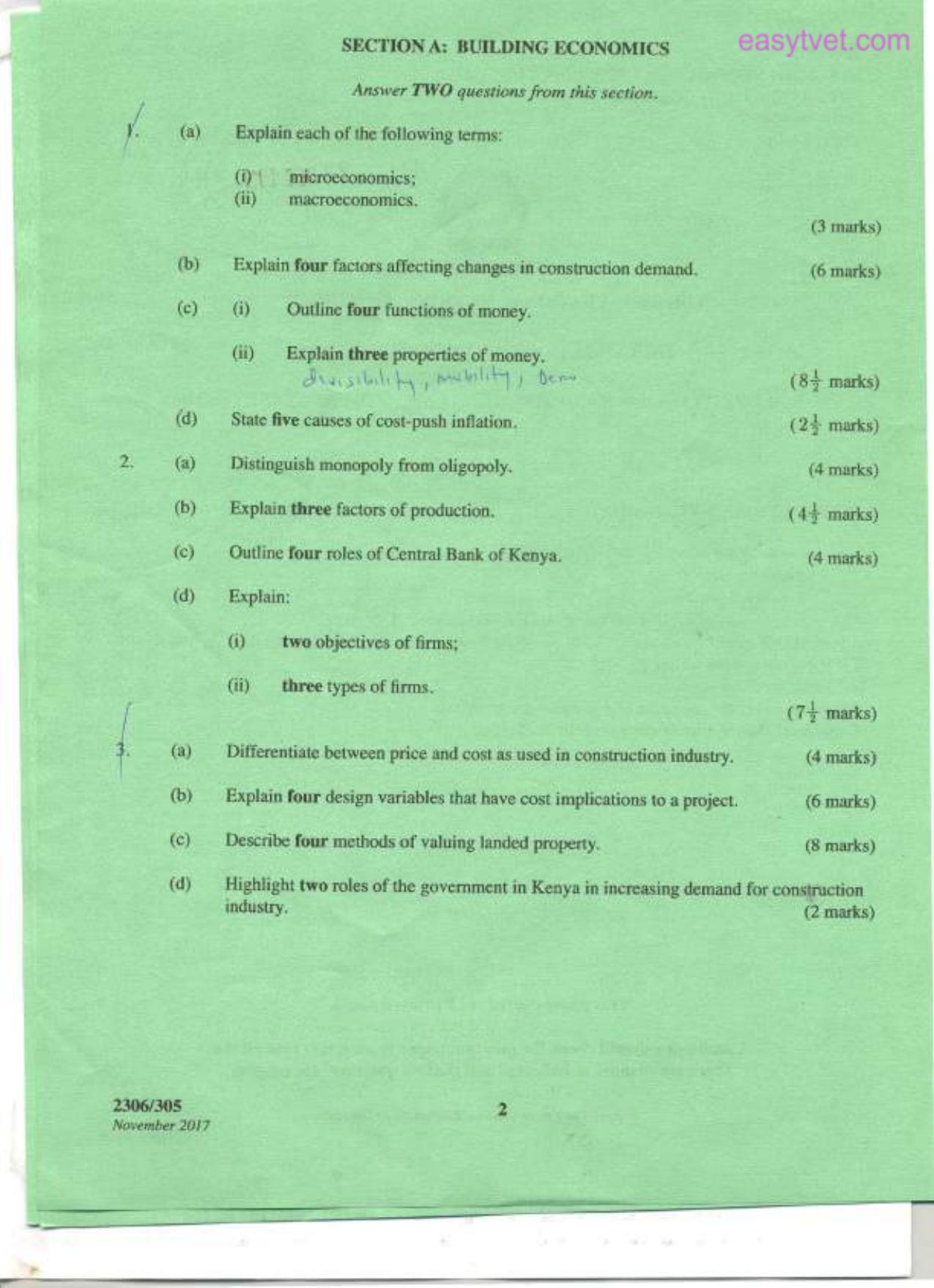 Building Economics, Construction Law, Estimating and Costing (2017) — page 2 of 5