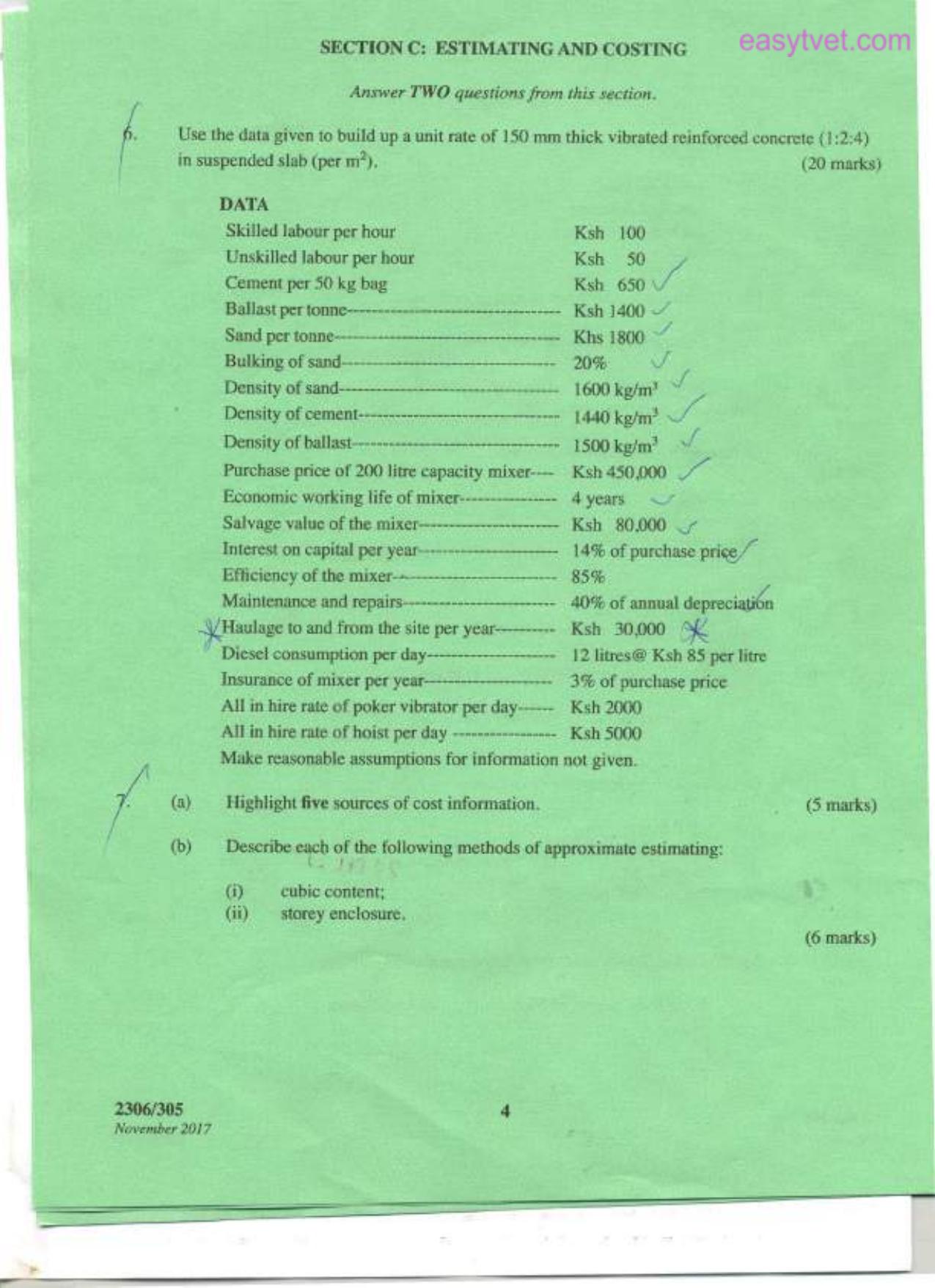 Building Economics, Construction Law, Estimating and Costing (2017) — page 4 of 5