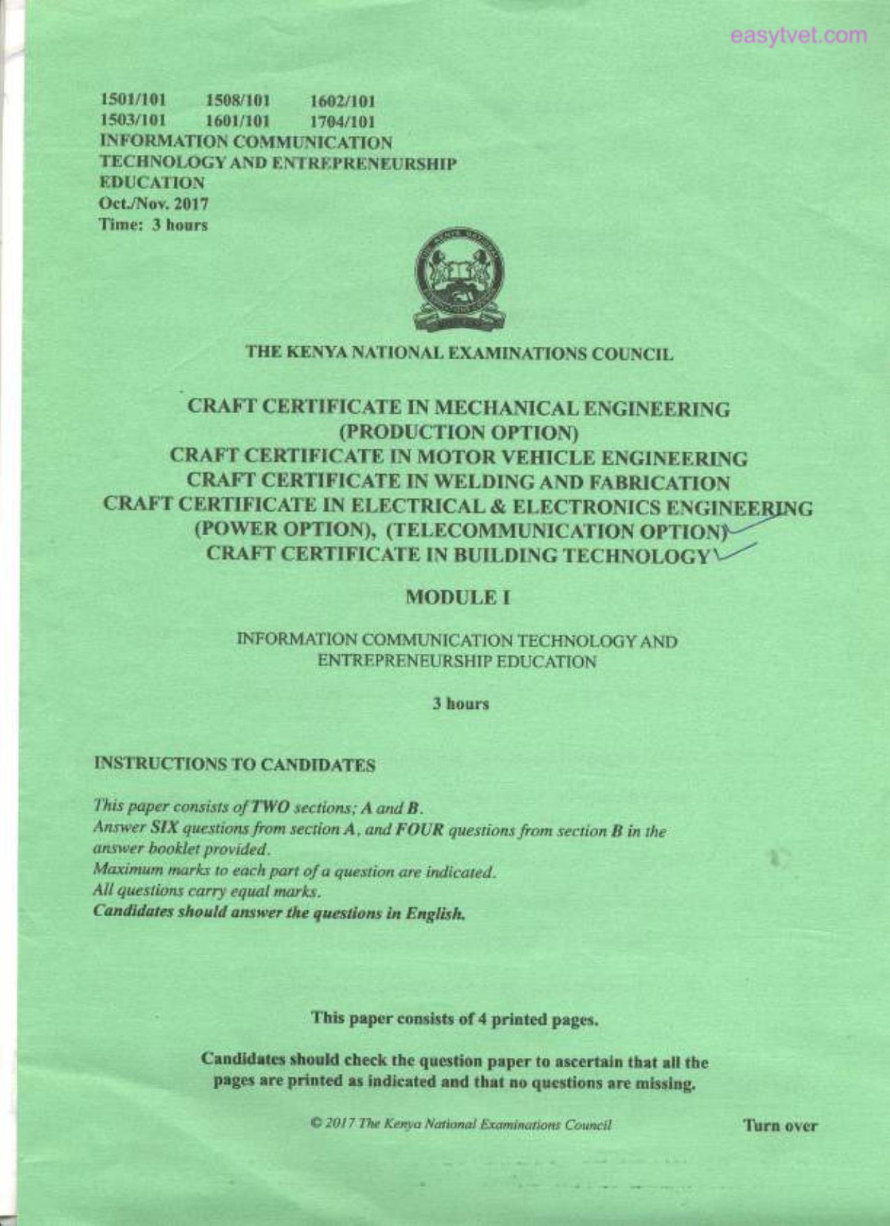 Craft Certificate in Electrical & Electronics E Hgh J E/e Wg (2017) — page 1 of 4