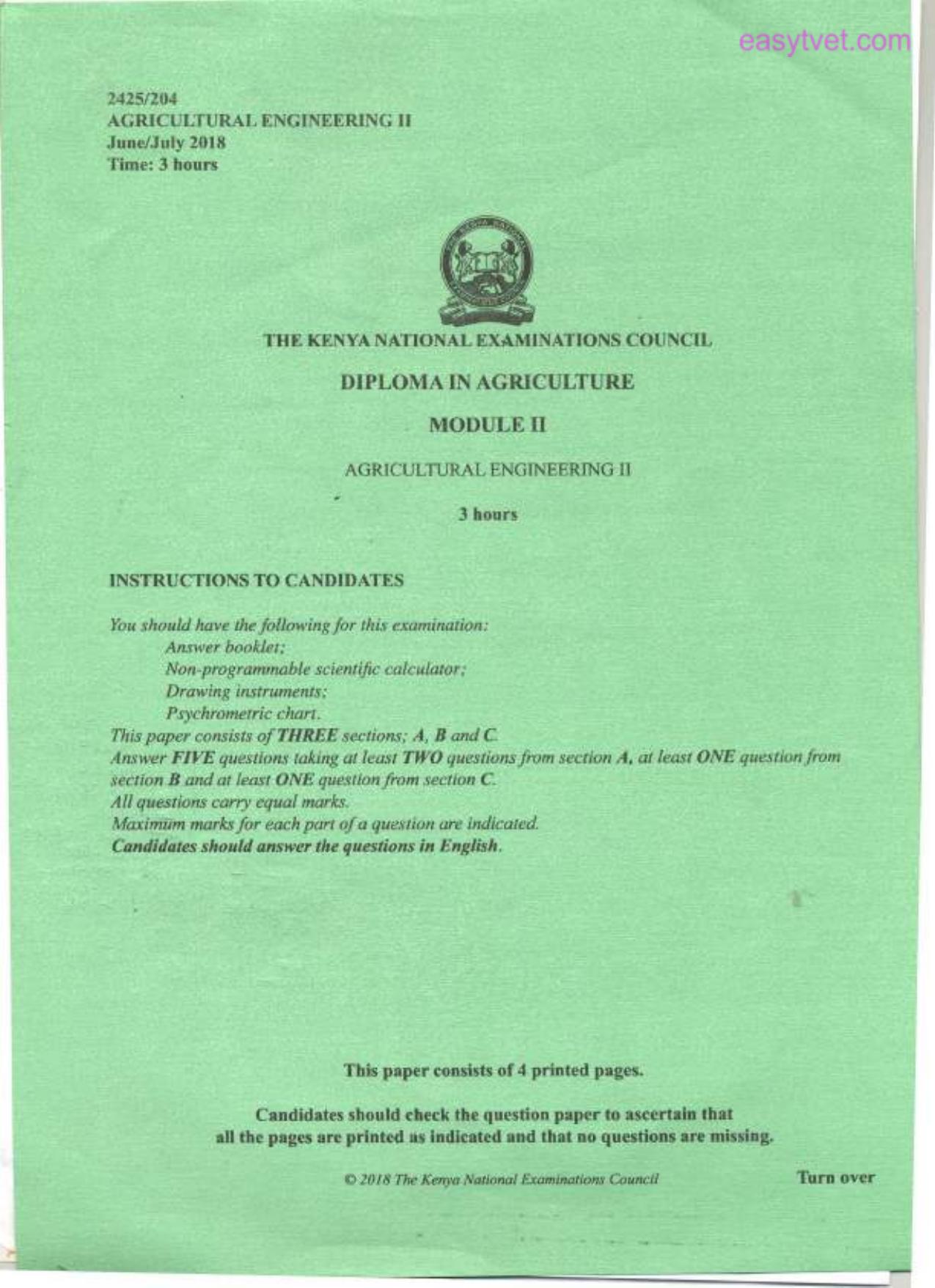 Agricultural Engineering 1t (2018) — page 1 of 4