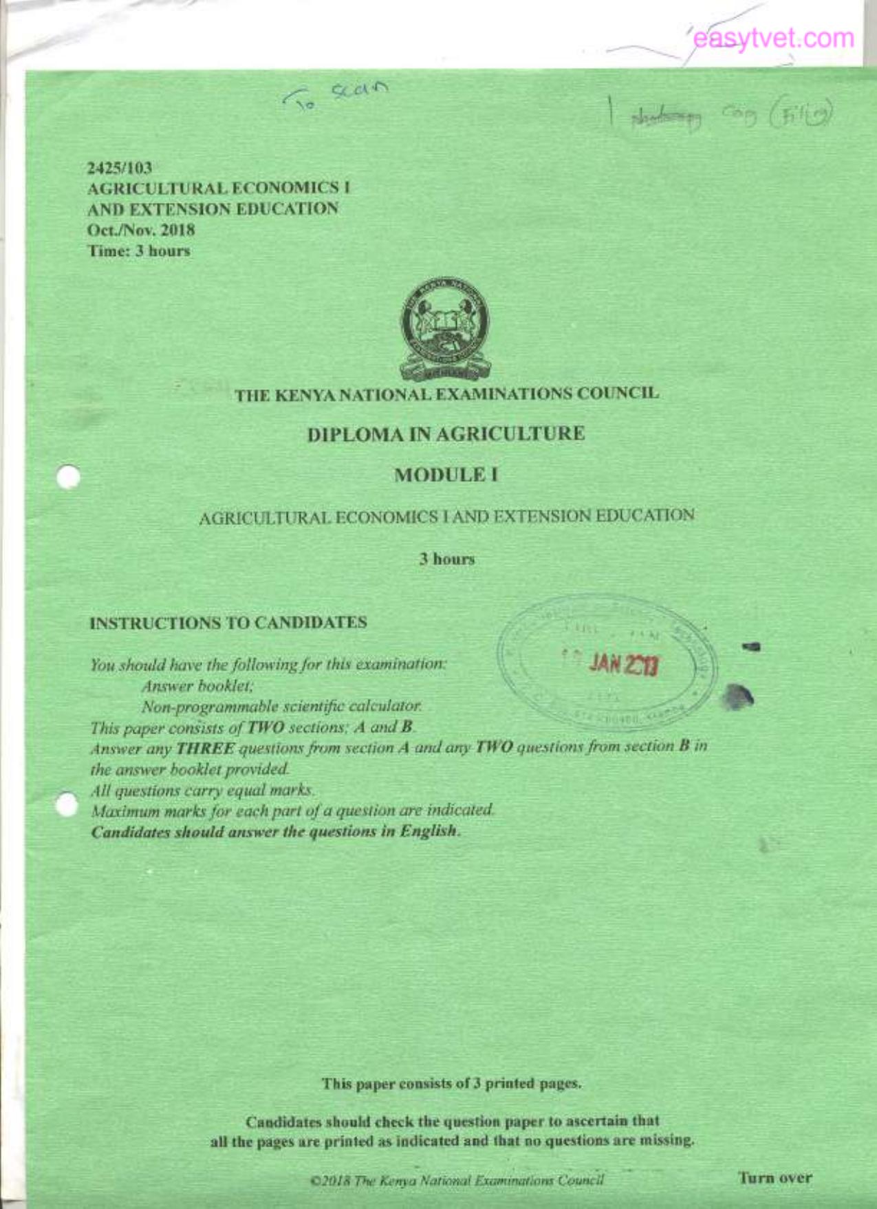Agricultural Economics Fand Extension Education (2018) — page 1 of 3