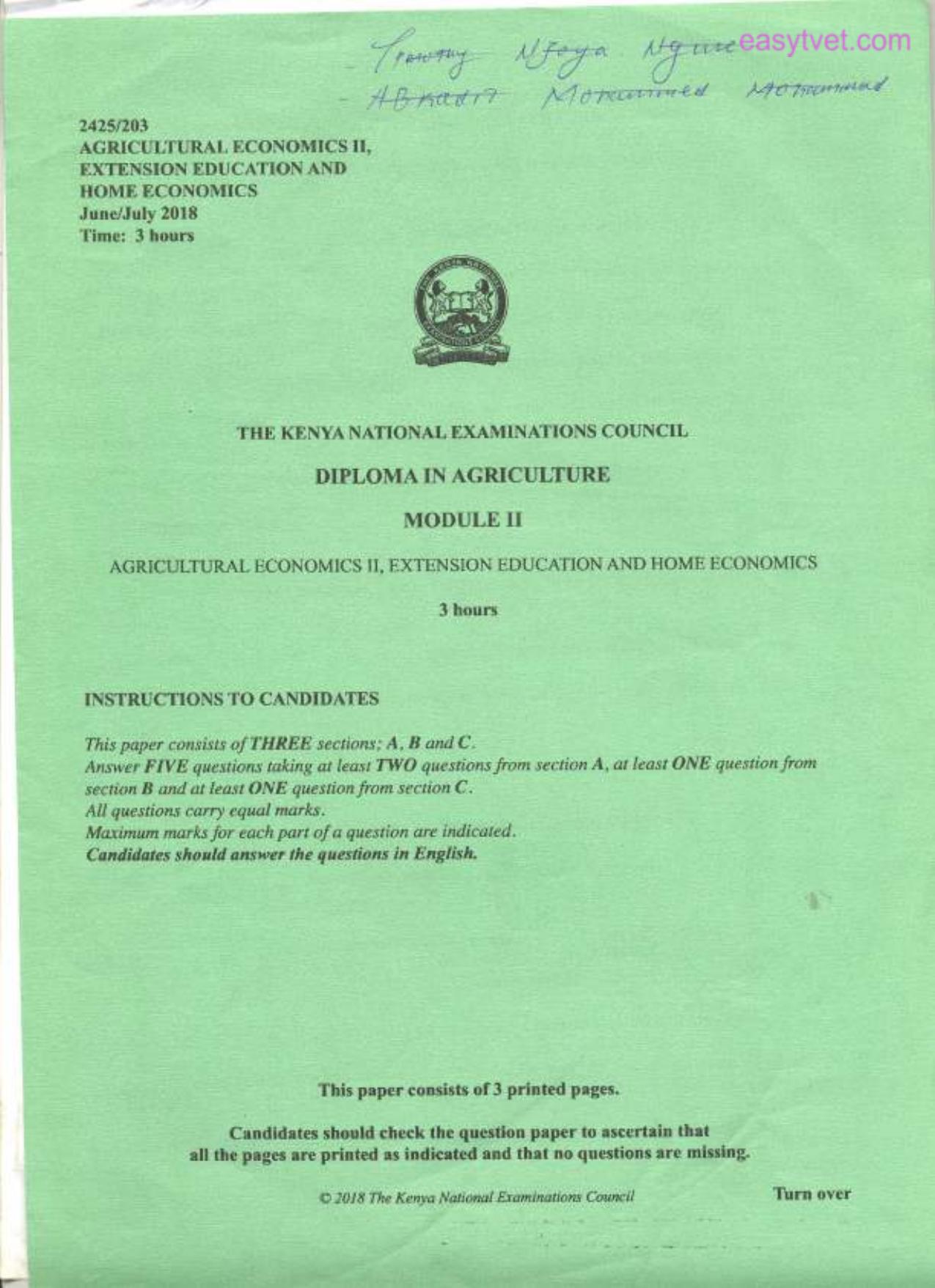 Agricultural Economics 11, Extension Education and Home Econdmics (2018) — page 1 of 3