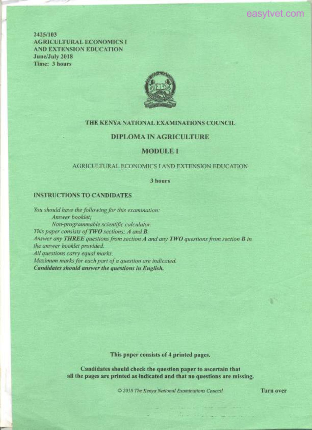 Agricultural Economics T and Extension Education (2018) — page 1 of 4