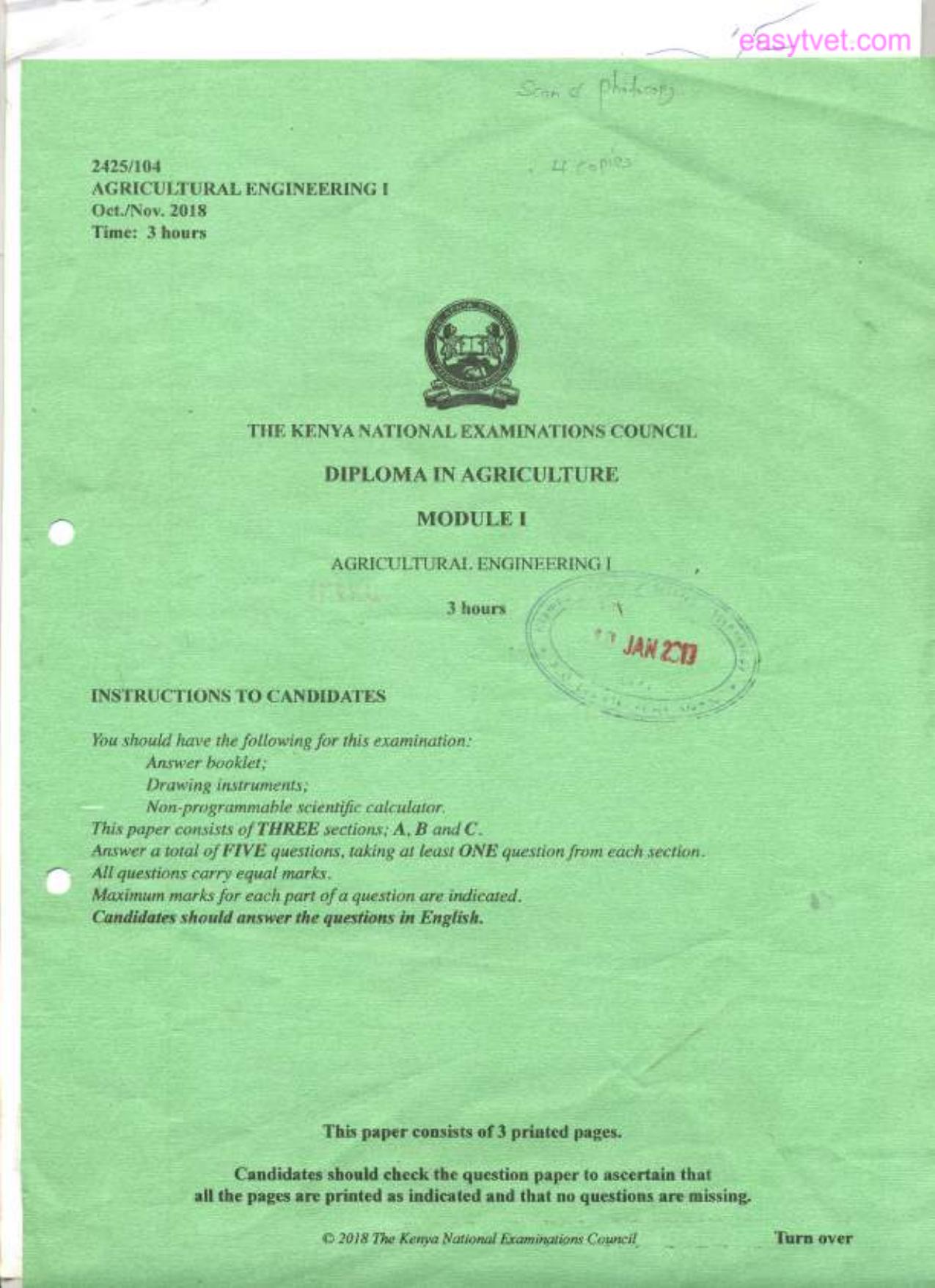 Agriculttral Engineering E (2018) — page 1 of 3