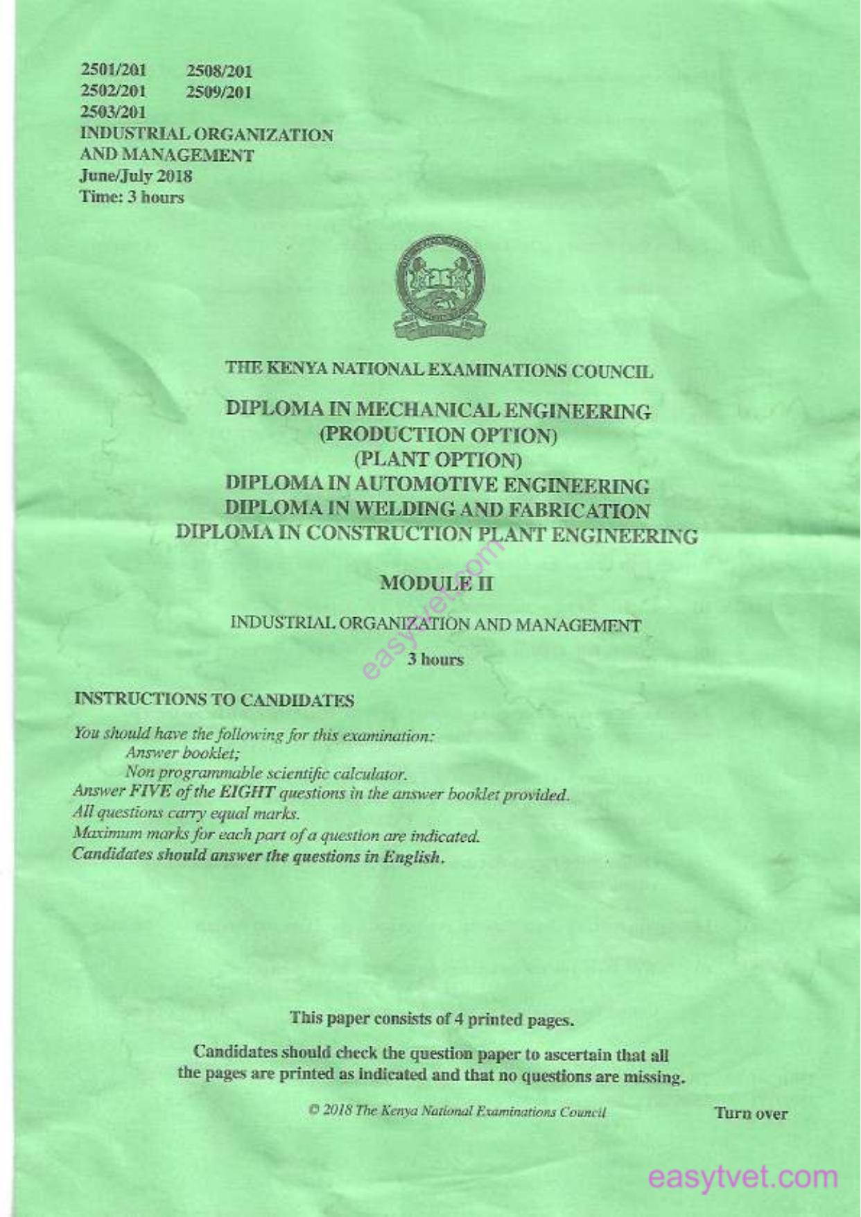 Diploma in Construction Plant Engineering (2018) — page 1 of 4