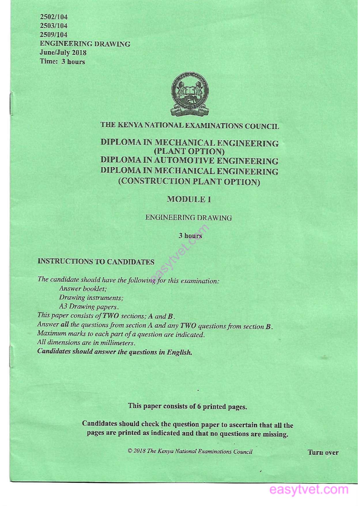 Engineering Drawing (2018) — page 1 of 6