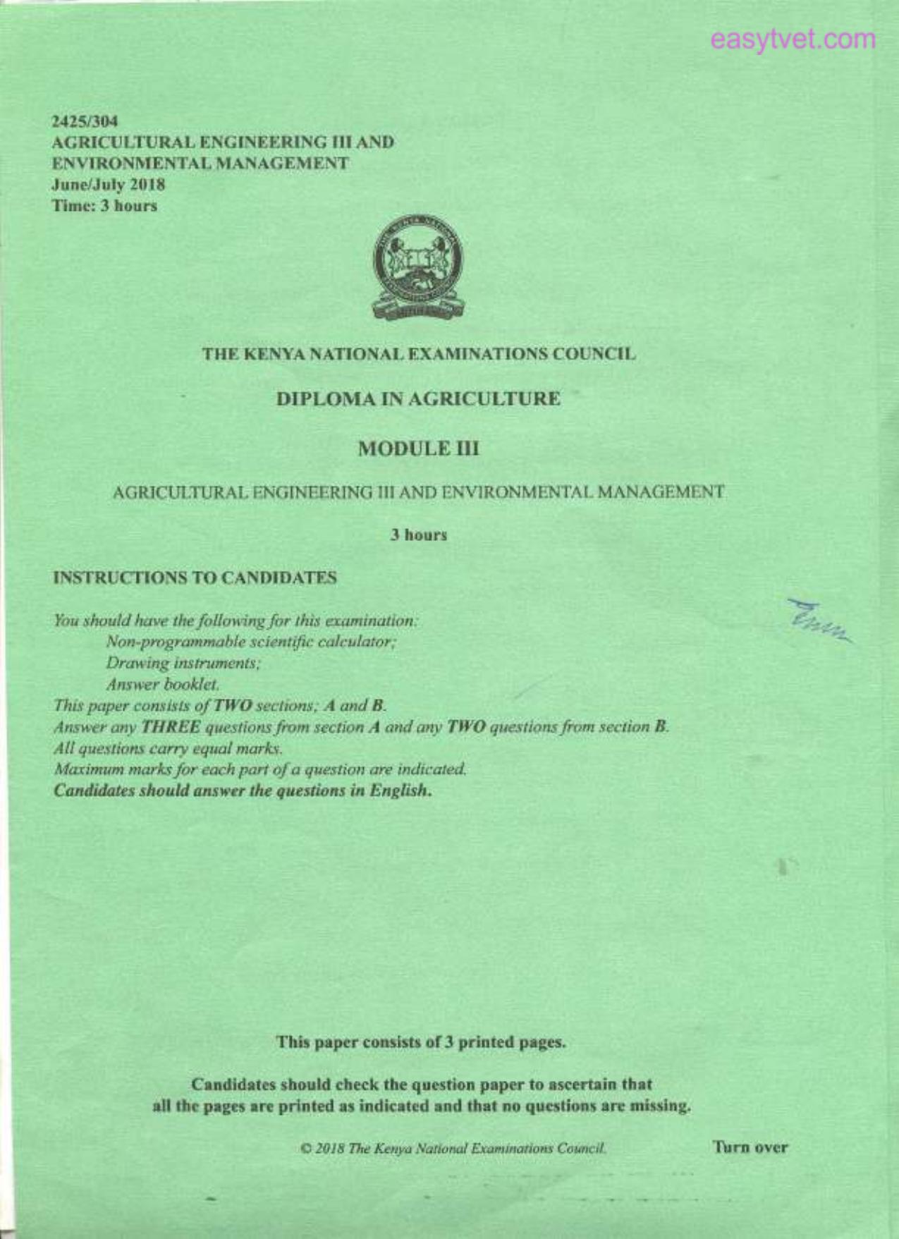 Agricultural Engineering 111 and Environmental Management (2018) — page 1 of 3