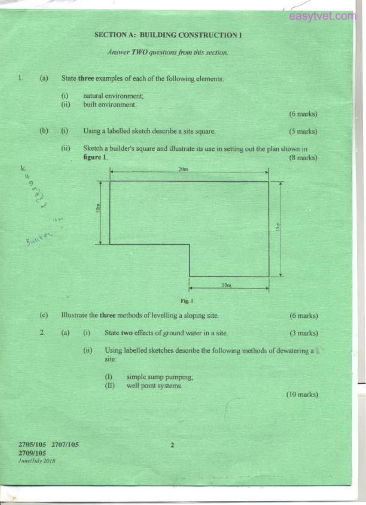Building Construction L, Technical Drawing and Construction Plant (2018) — page 2 of 7
