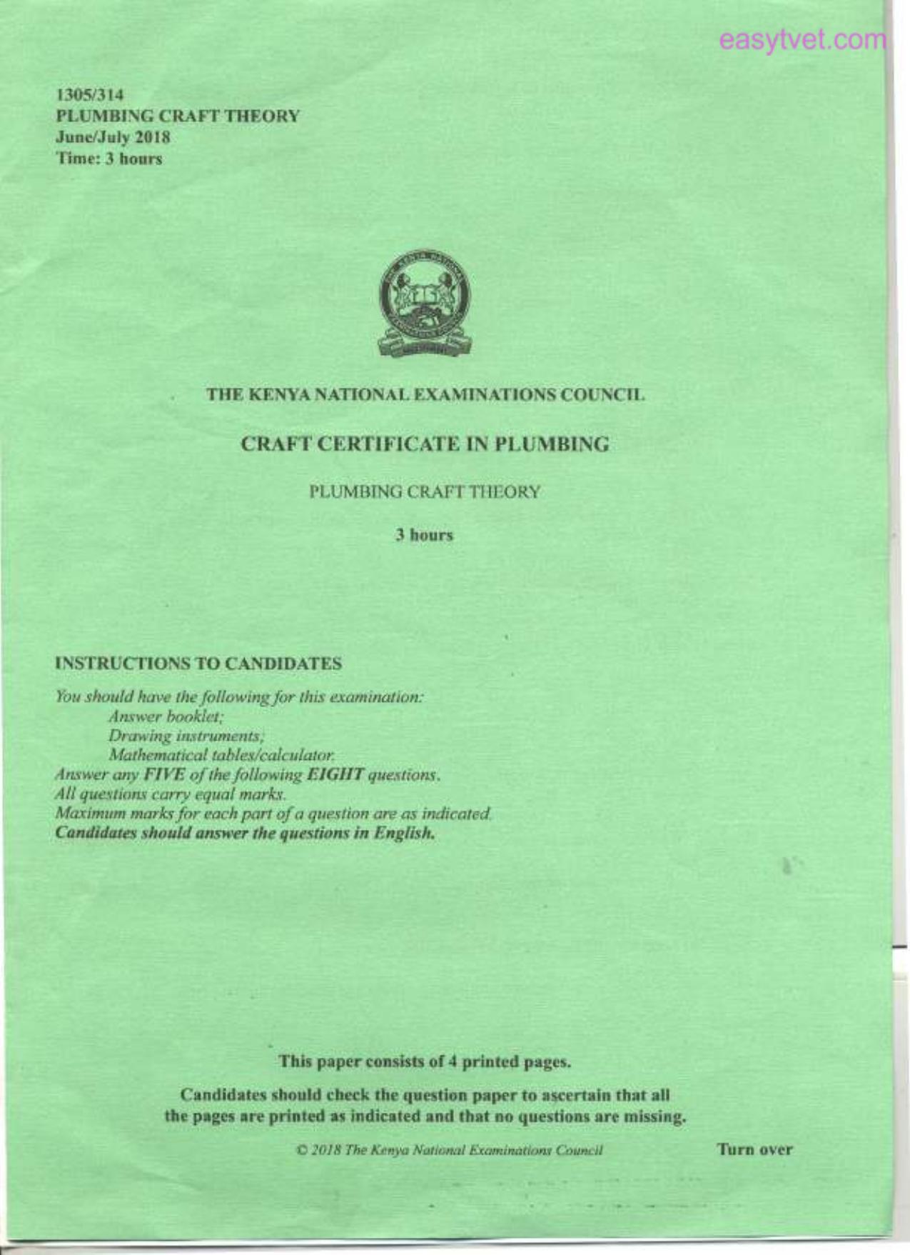 Craft Certificate in Plumbing (2018) — page 1 of 4