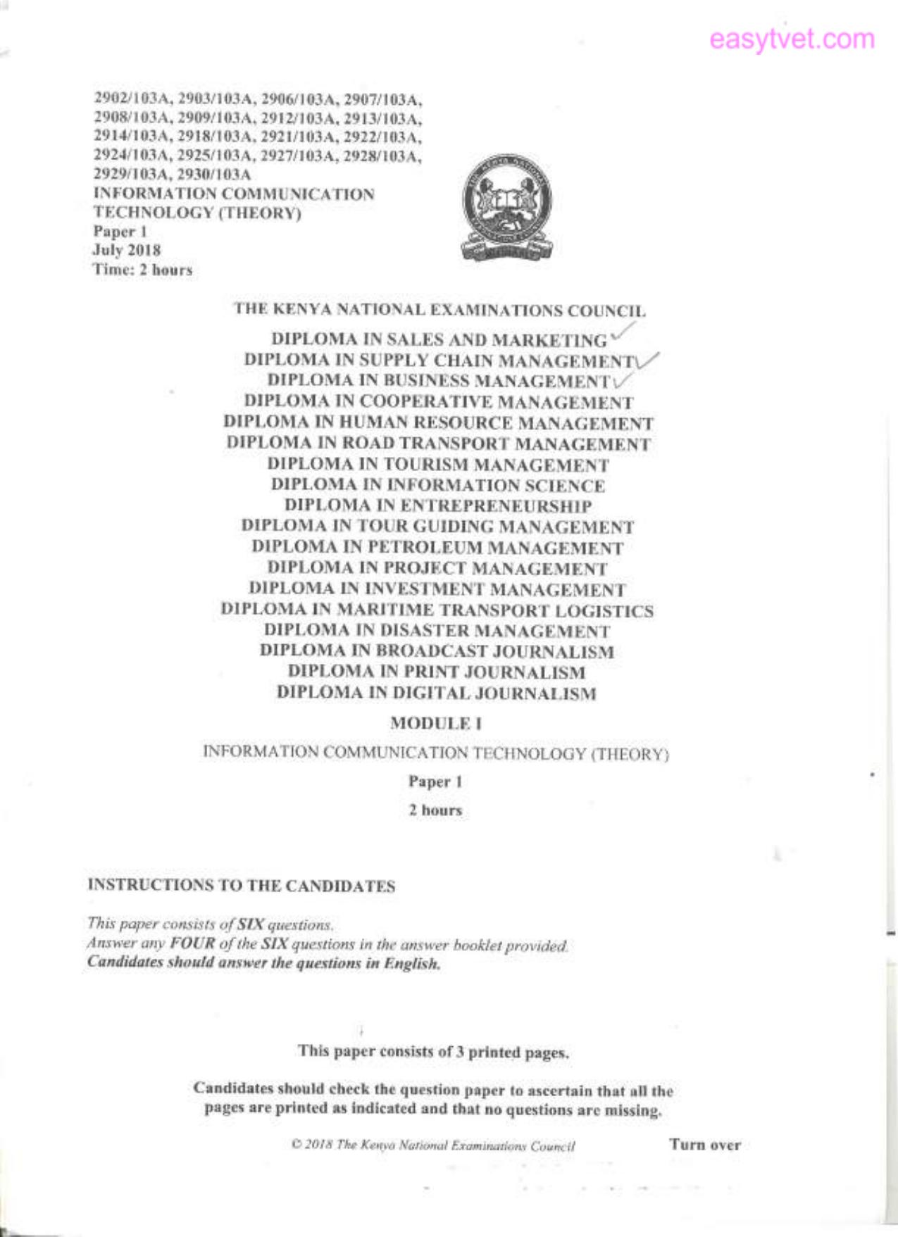 Information Communication Technology (theory (2018) — page 1 of 3