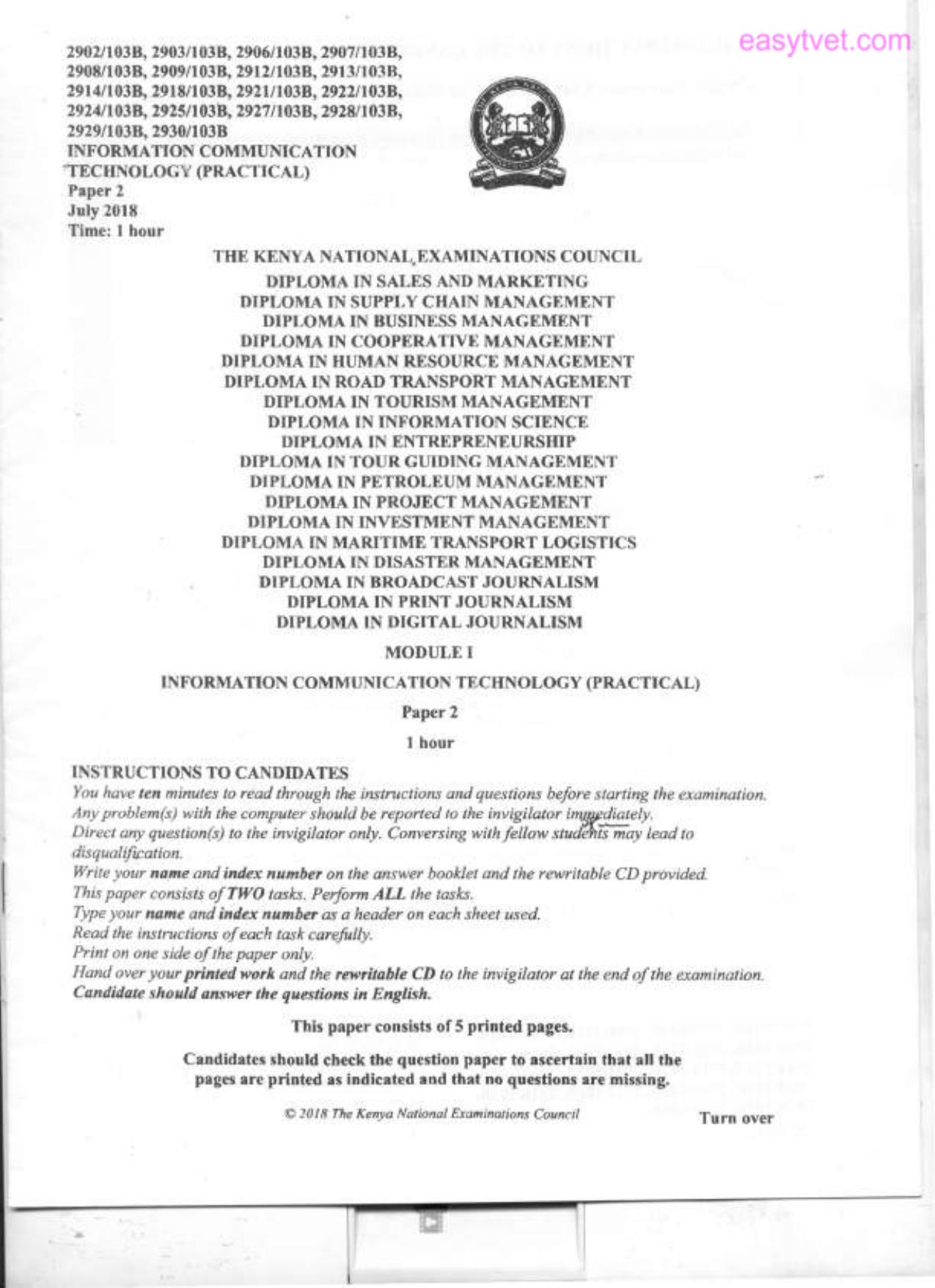 Information Communication Technology (practical — page 1 of 4