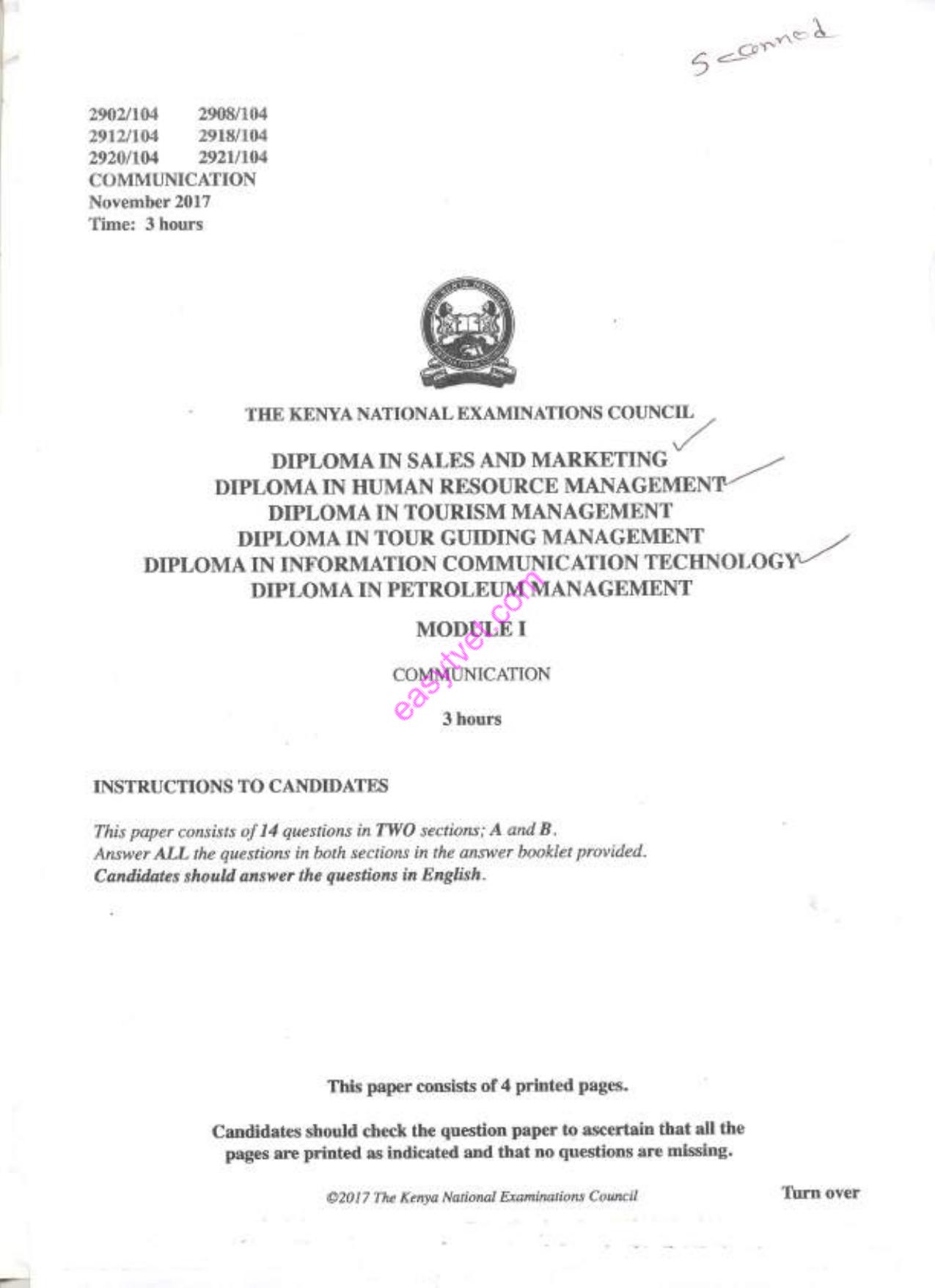 Diploma in Information Communication Technolog (2017) — page 1 of 4