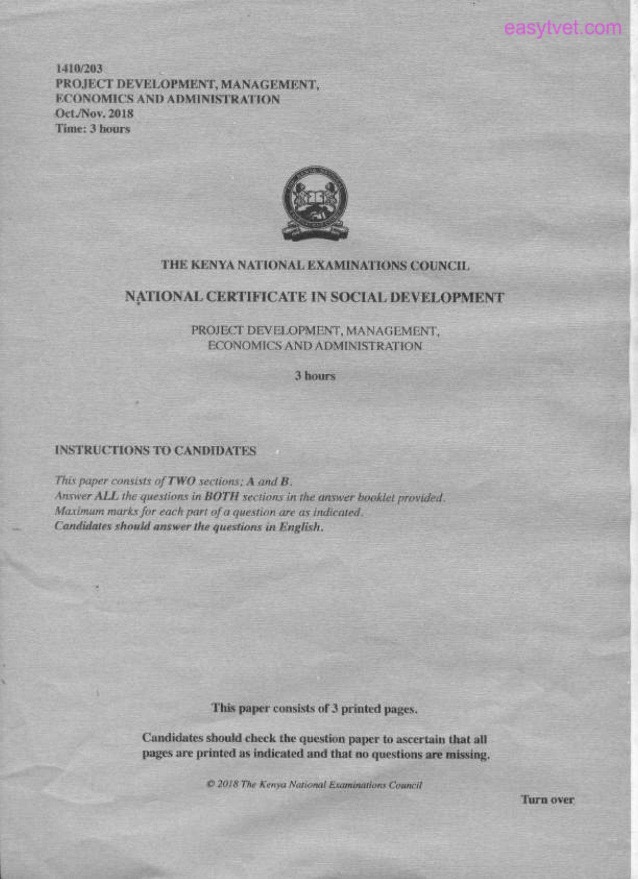 Project Development, Management (2018) — page 1 of 3