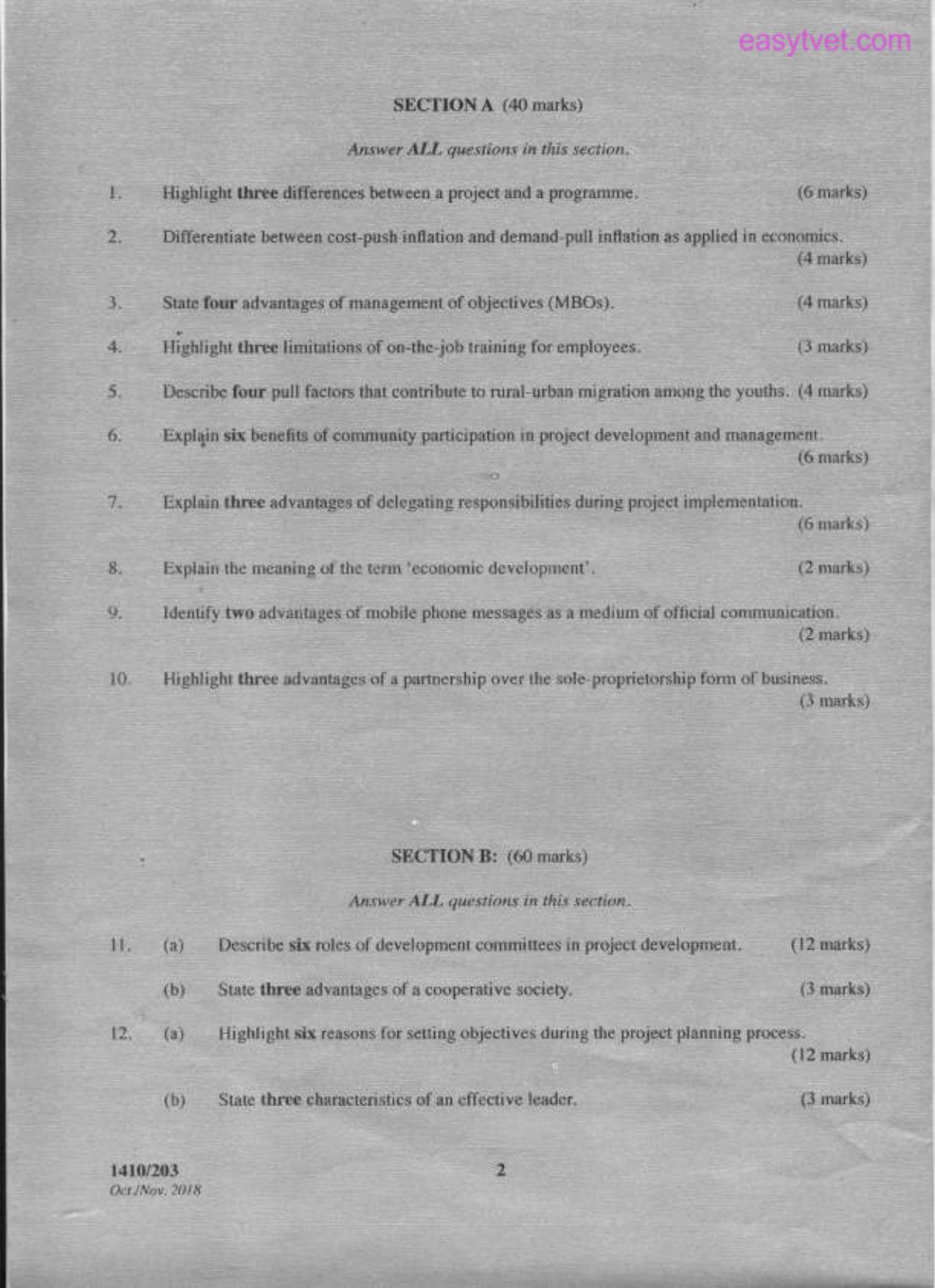 Project Development, Management (2018) — page 2 of 3