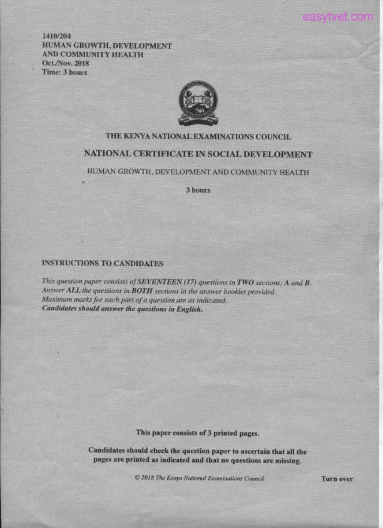 Human Growth, Development and Community Health (2018) — page 1 of 3