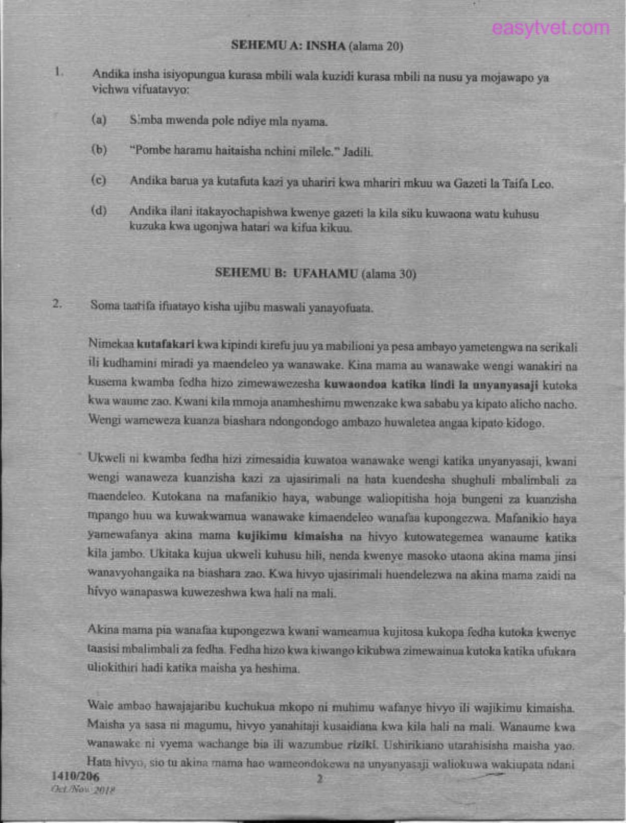 Kiswahili (2018) — page 2 of 5
