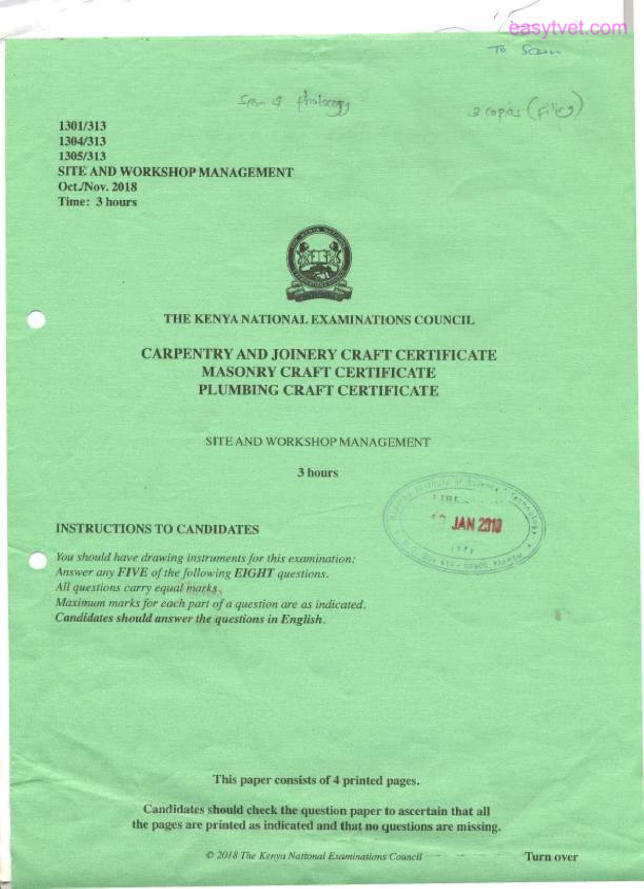 Site and Workshop Management (2018) — page 1 of 4