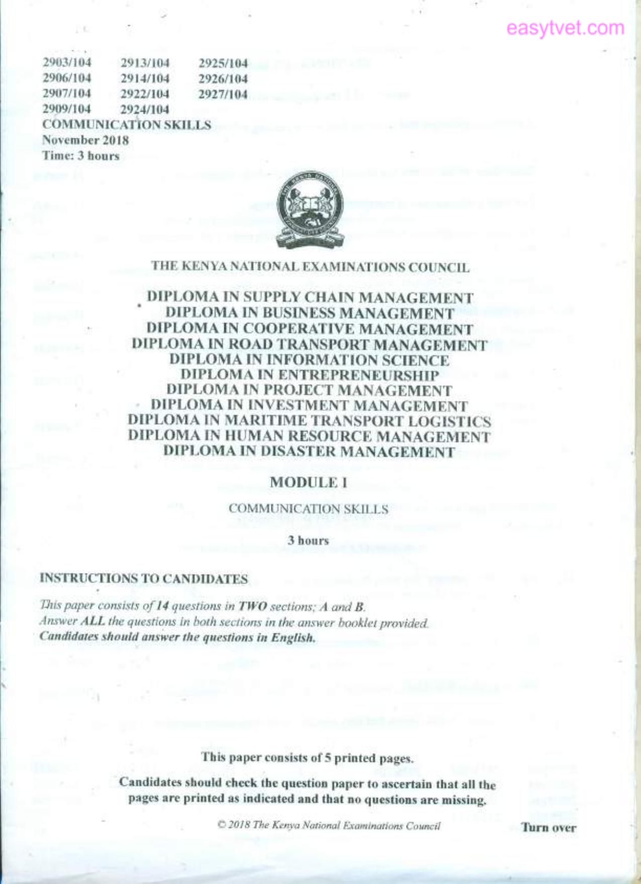 Mploma in Maritime Transport Logistics (2018) — page 1 of 5