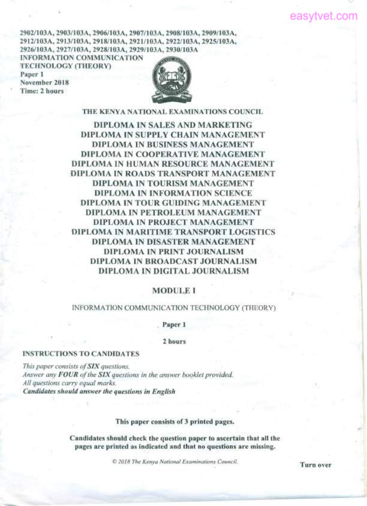 Information Communication Technology (theory (2018) — page 1 of 3